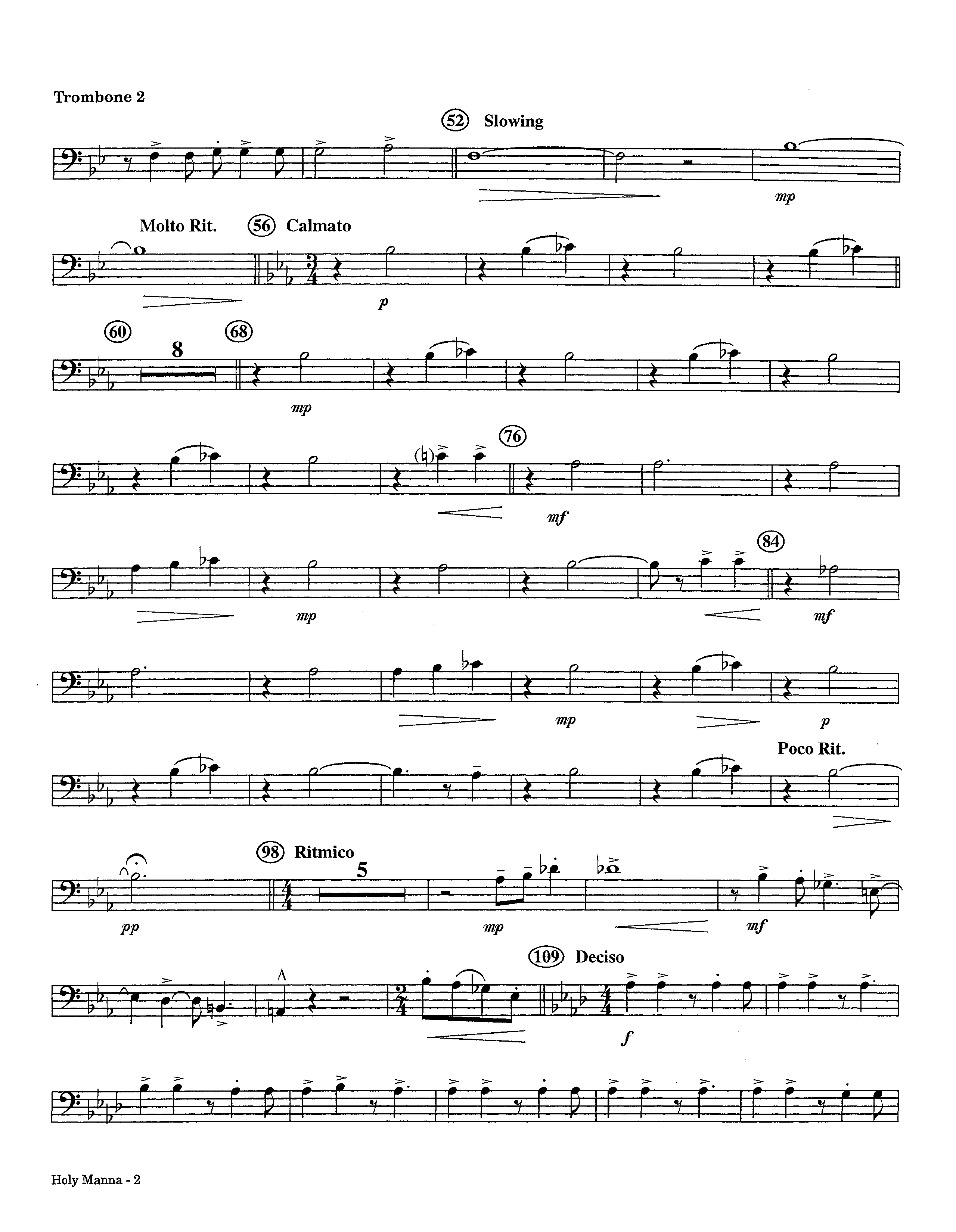 Holy Manna (Instrumental) Trombone 2 (Lifeway Worship / Arr. Ed Hogan)