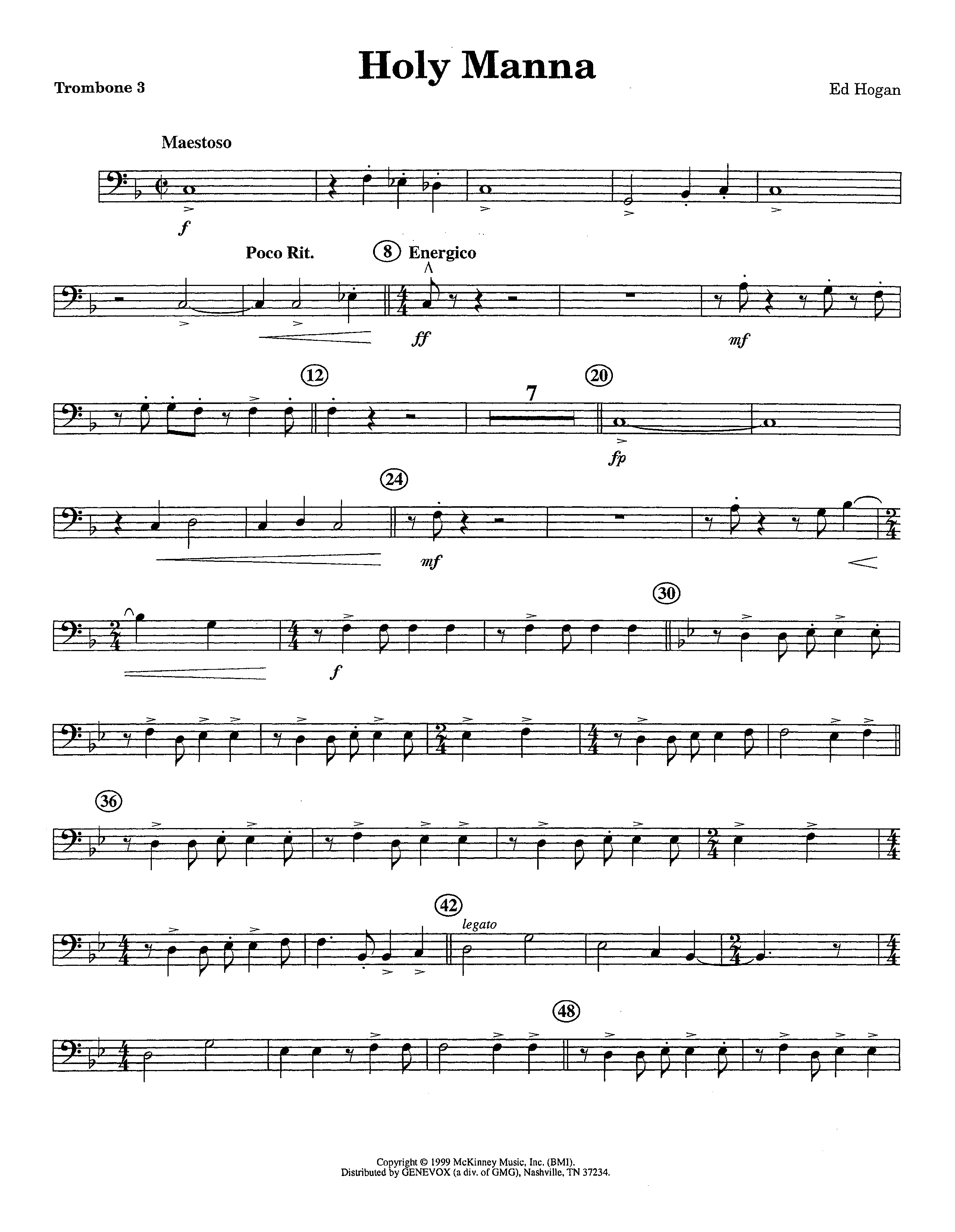 Holy Manna (Instrumental) Trombone 3 (Lifeway Worship / Arr. Ed Hogan)