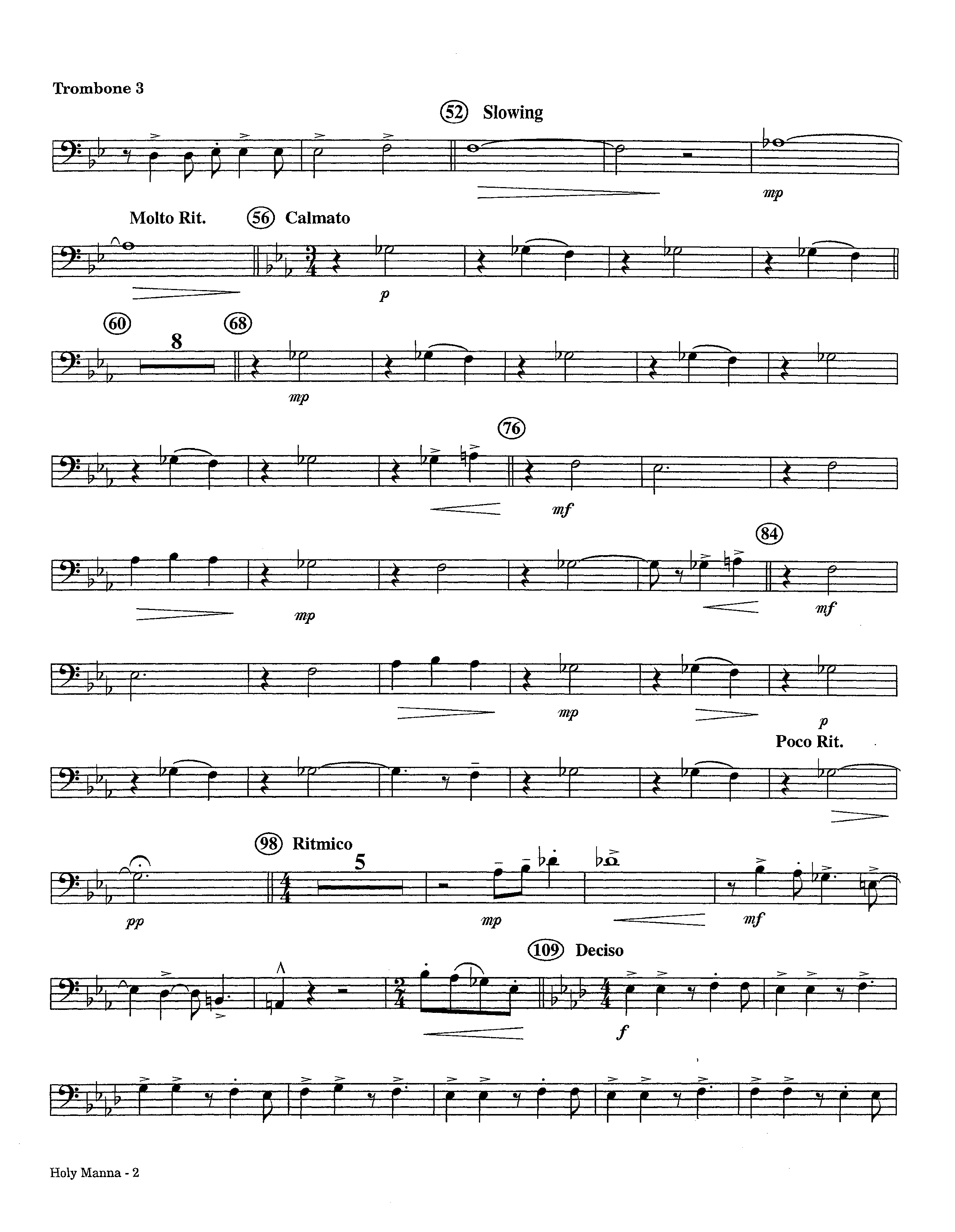 Holy Manna (Instrumental) Trombone 3 (Lifeway Worship / Arr. Ed Hogan)