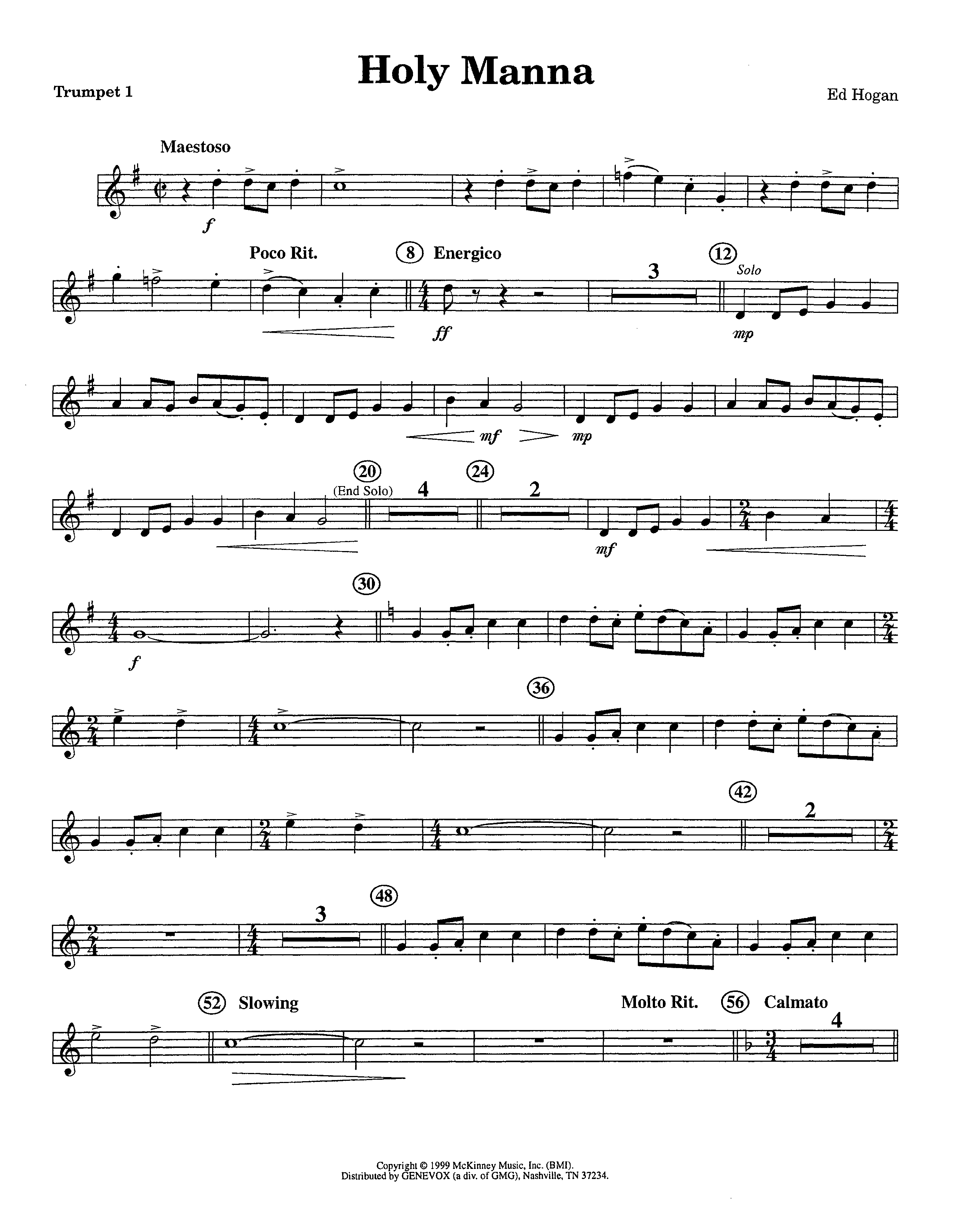 Holy Manna (Instrumental) Trumpet 1 (Lifeway Worship / Arr. Ed Hogan)