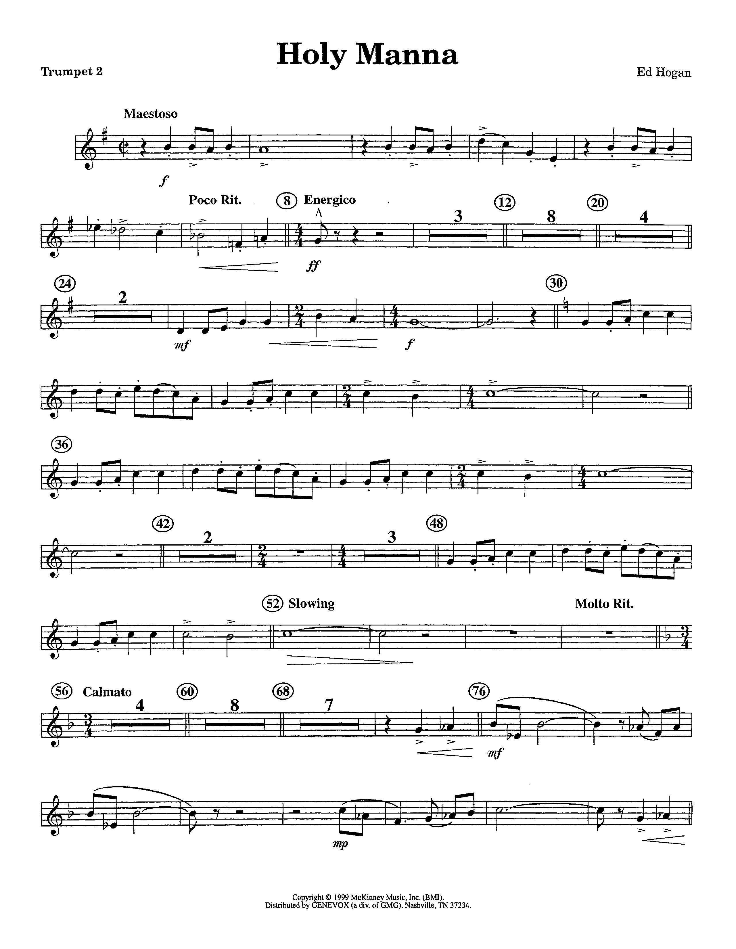 Holy Manna (Instrumental) Trumpet 2 (Lifeway Worship / Arr. Ed Hogan)