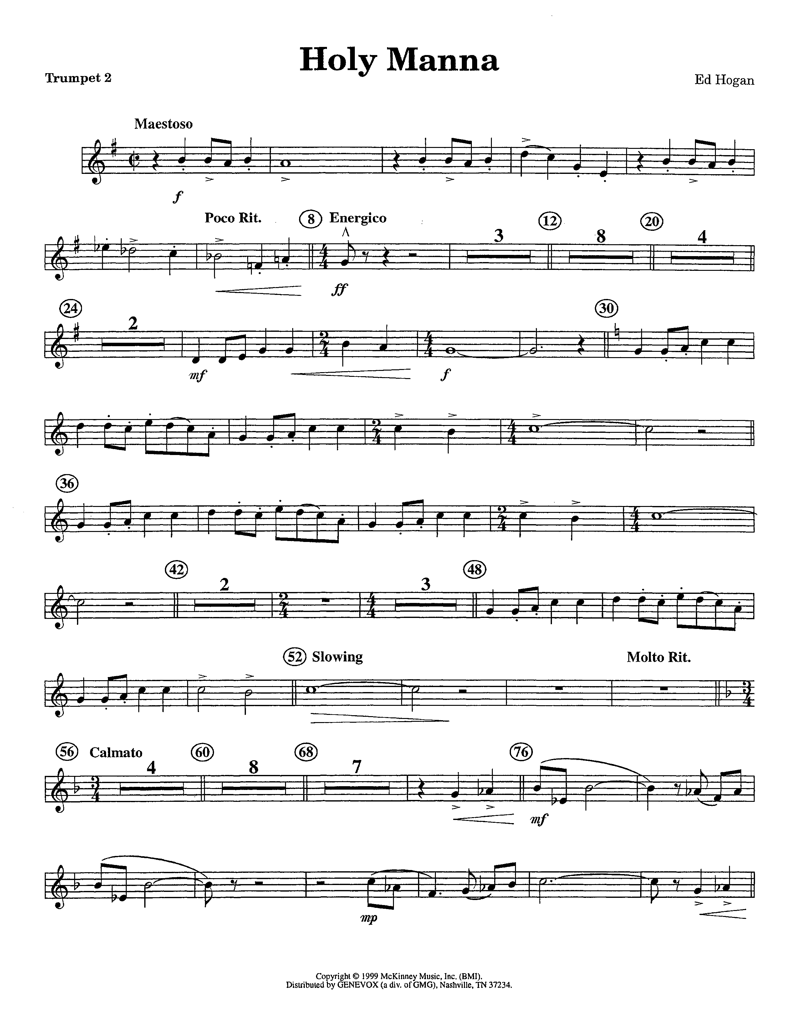 Holy Manna (Instrumental) Trumpet 2 (Lifeway Worship / Arr. Ed Hogan)