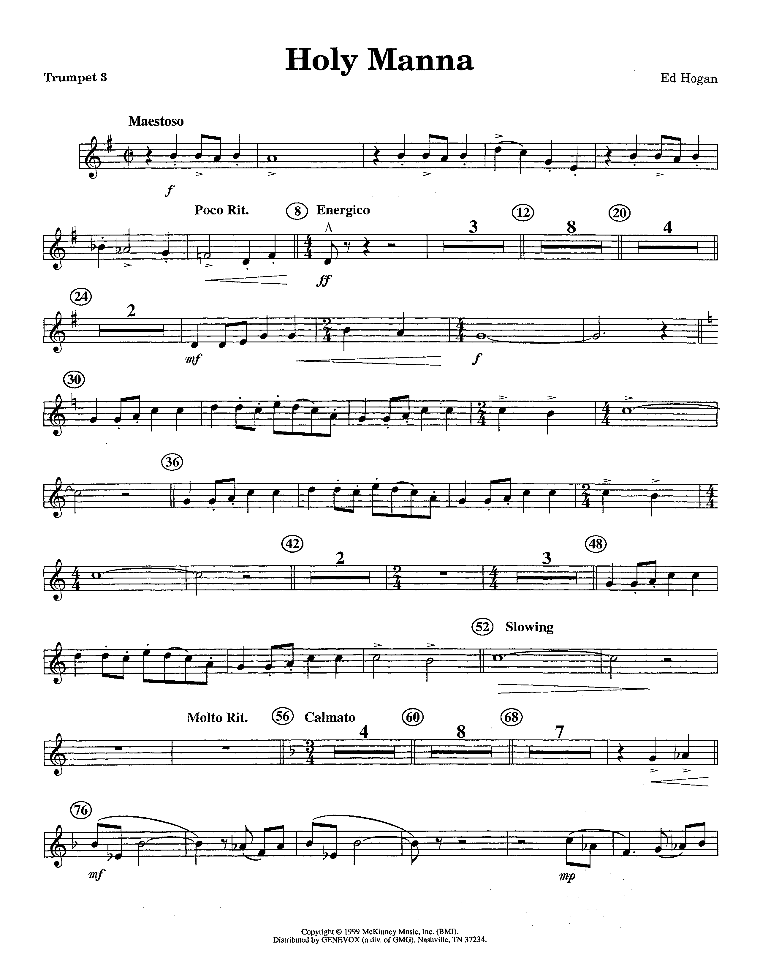 Holy Manna (Instrumental) Trumpet 3 (Lifeway Worship / Arr. Ed Hogan)