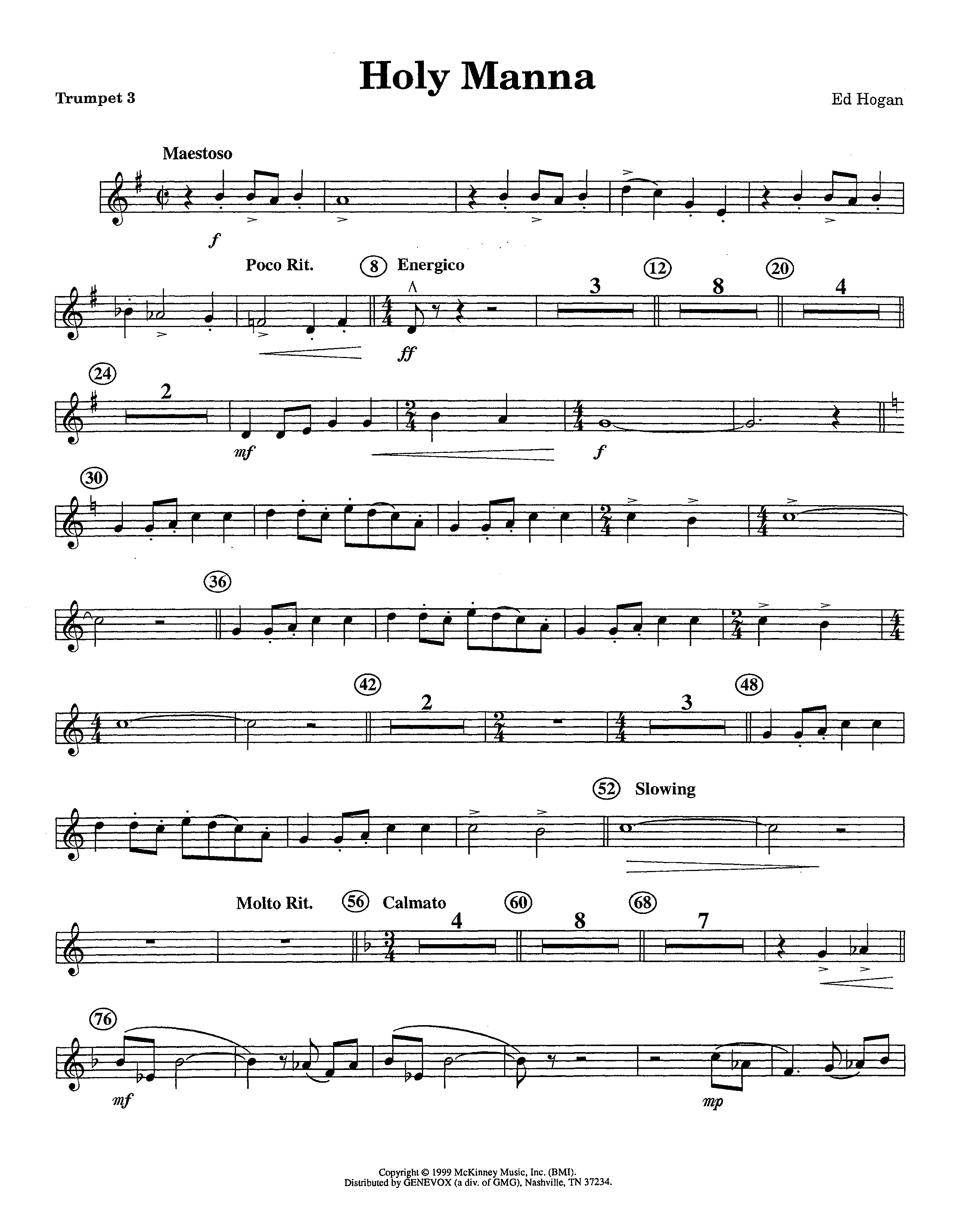 Holy Manna (Instrumental) Trumpet 3 (Lifeway Worship / Arr. Ed Hogan)
