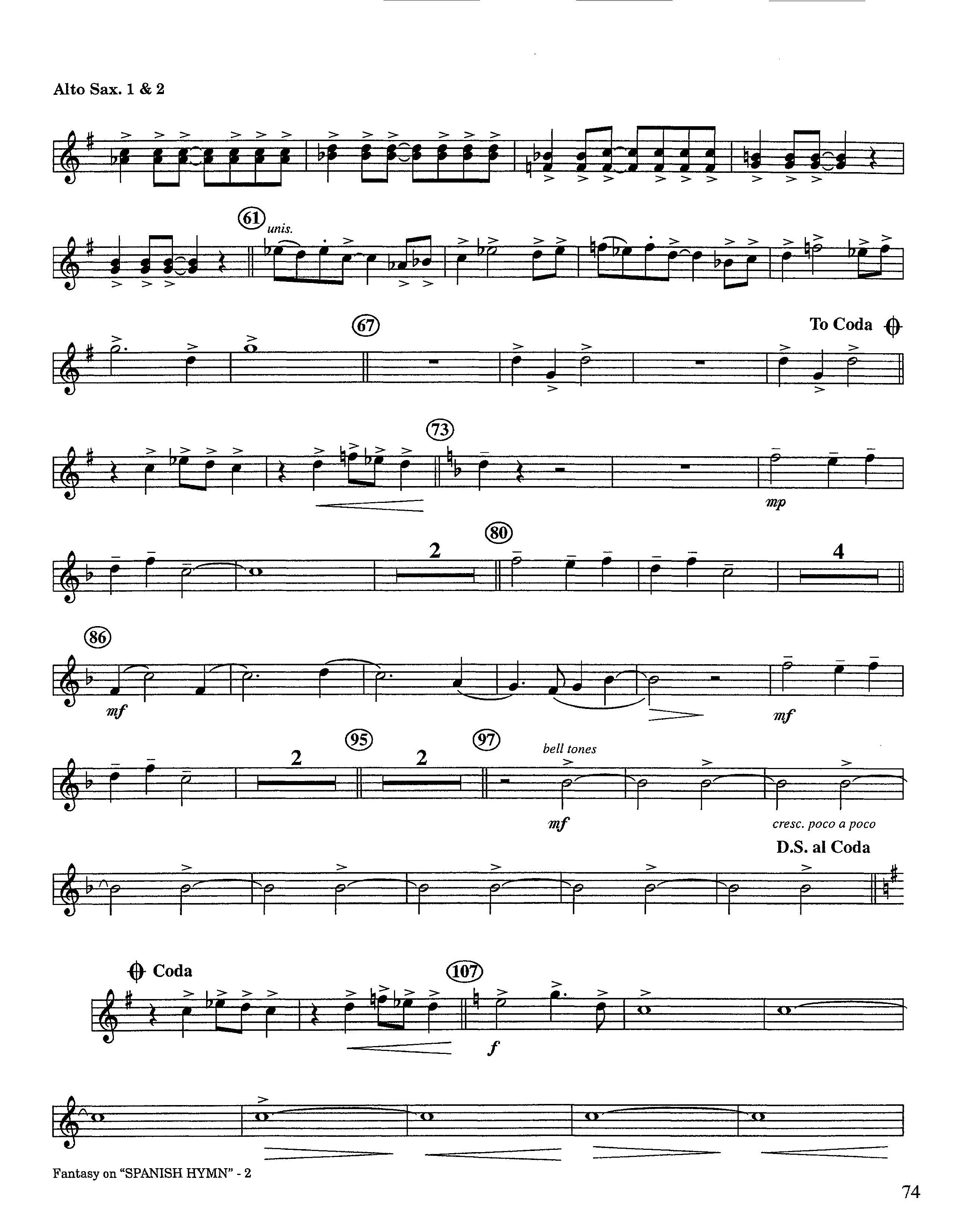 Fantasy On Spanish Hymn (Instrumental) Alto Sax 1/2 (Lifeway Worship / Arr. Steve Dunn)