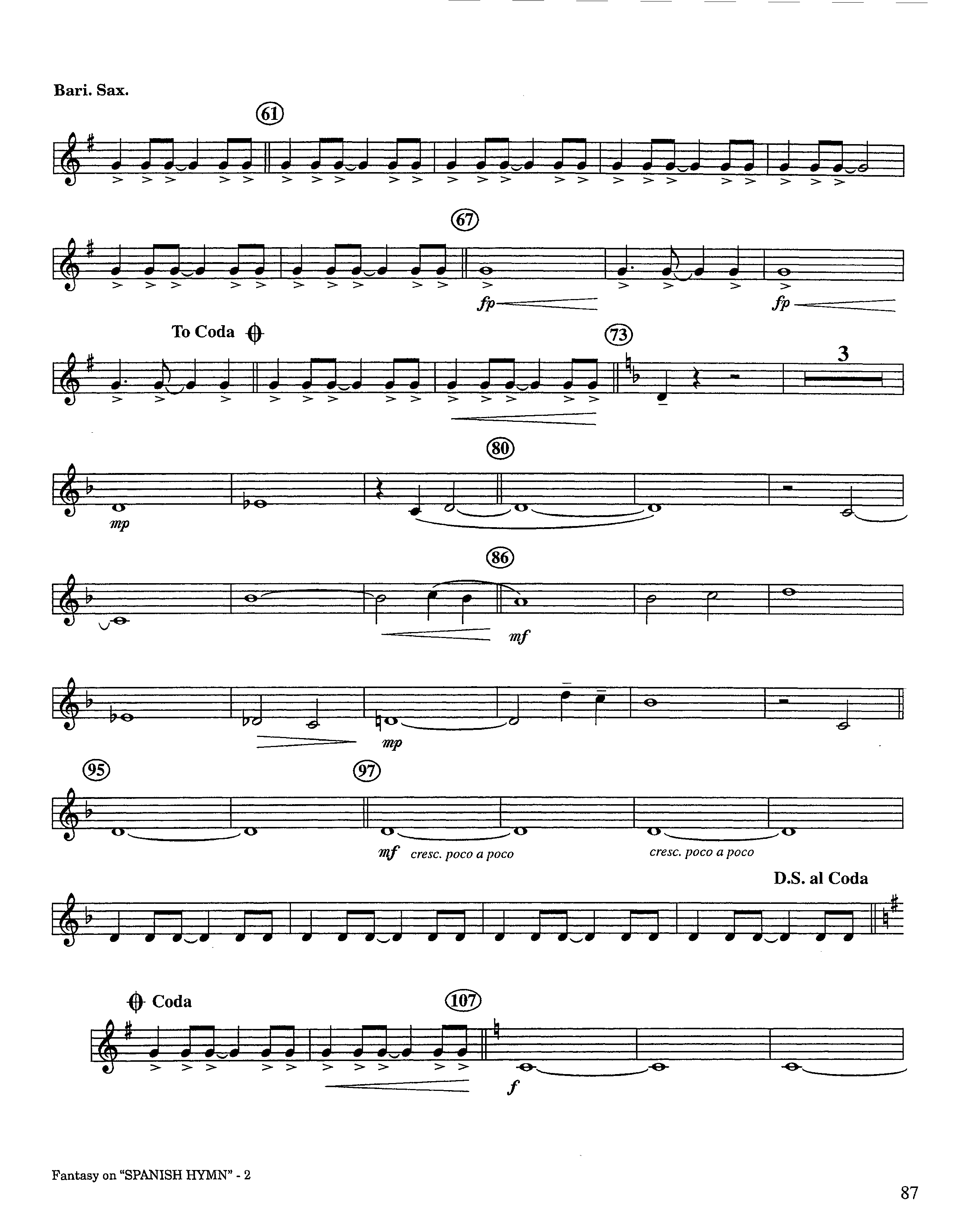 Fantasy On Spanish Hymn (Instrumental) Bari Sax (Lifeway Worship / Arr. Steve Dunn)