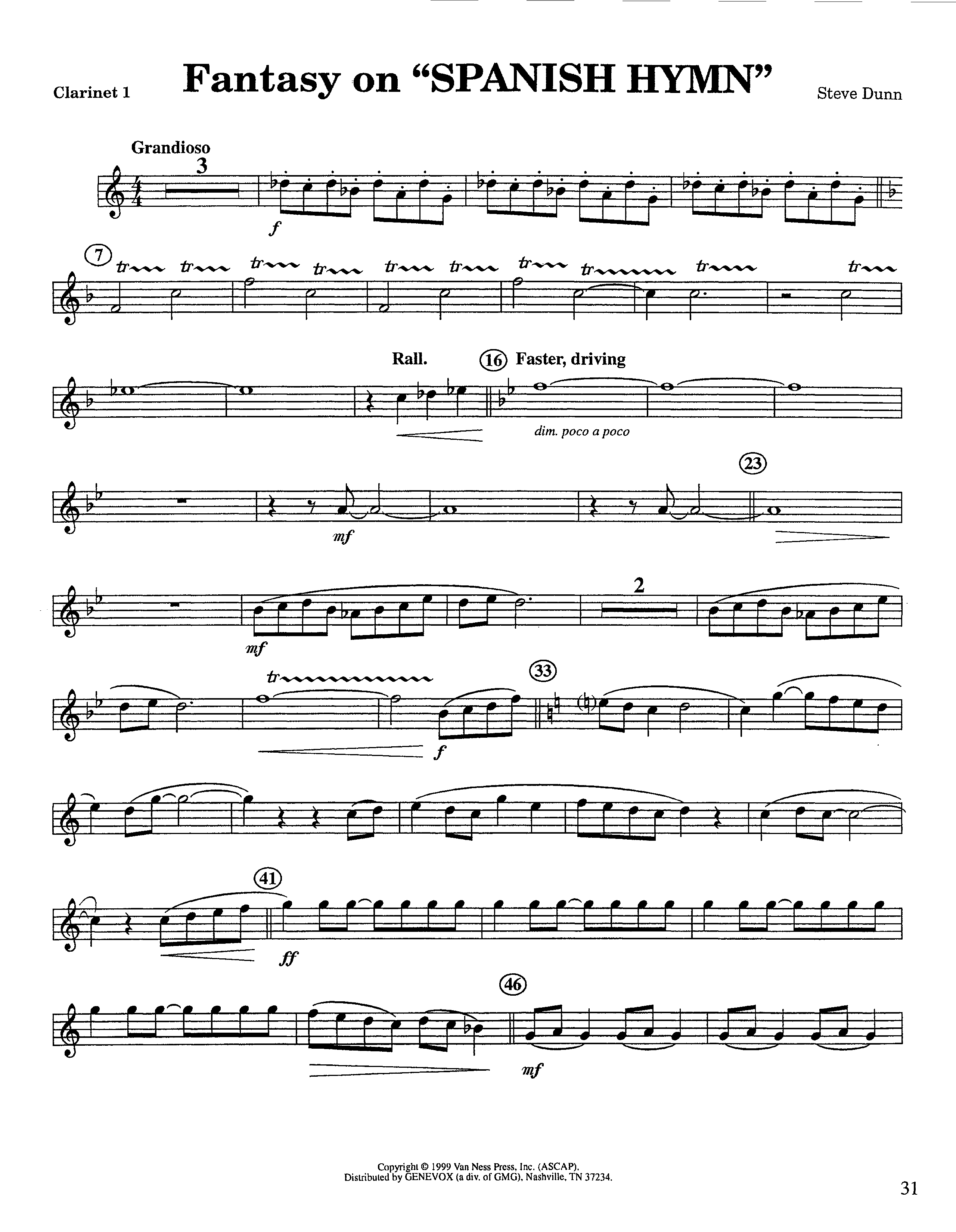 Fantasy On Spanish Hymn (Instrumental) Clarinet 1/2 (Lifeway Worship / Arr. Steve Dunn)
