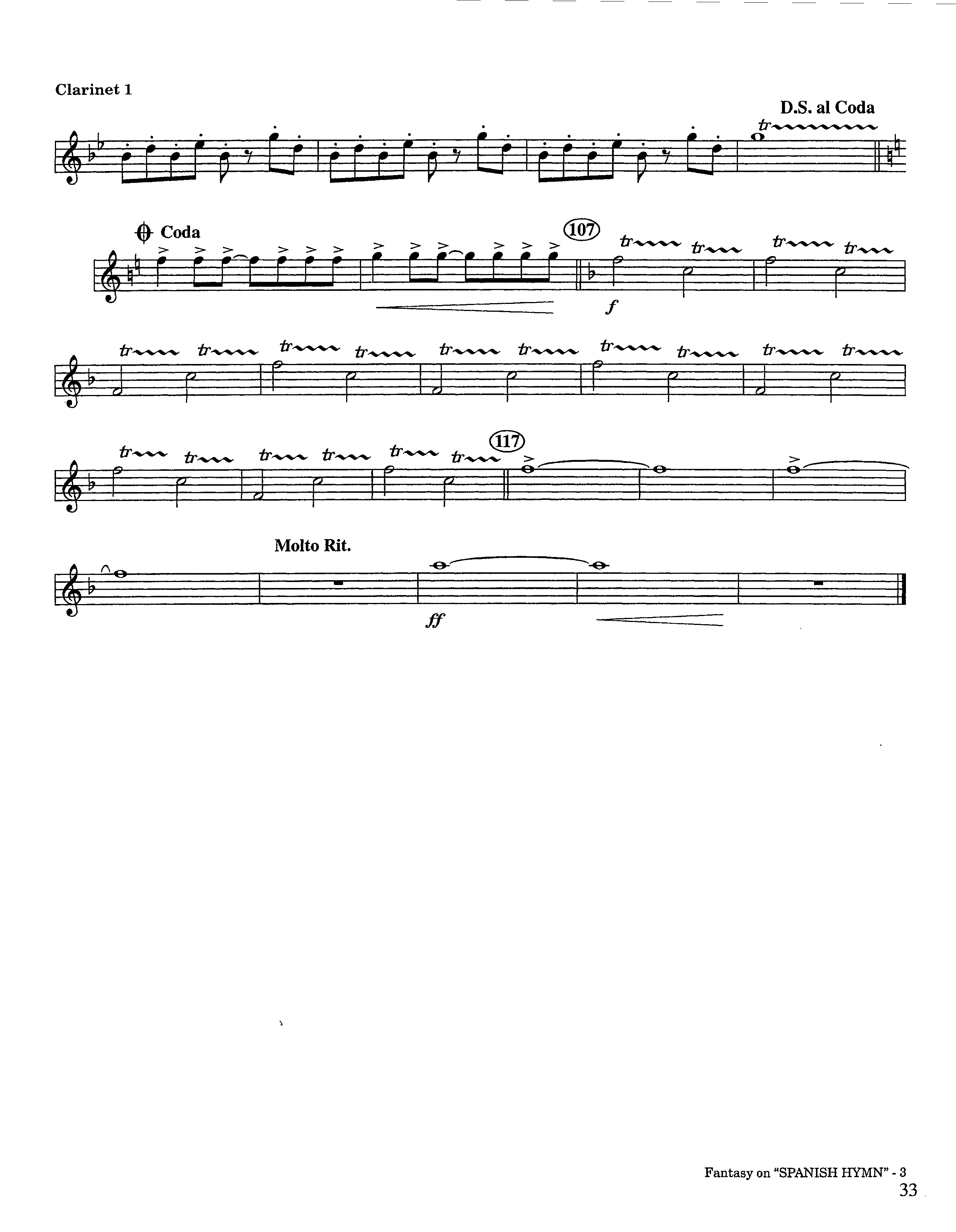 Fantasy On Spanish Hymn (Instrumental) Clarinet 1/2 (Lifeway Worship / Arr. Steve Dunn)