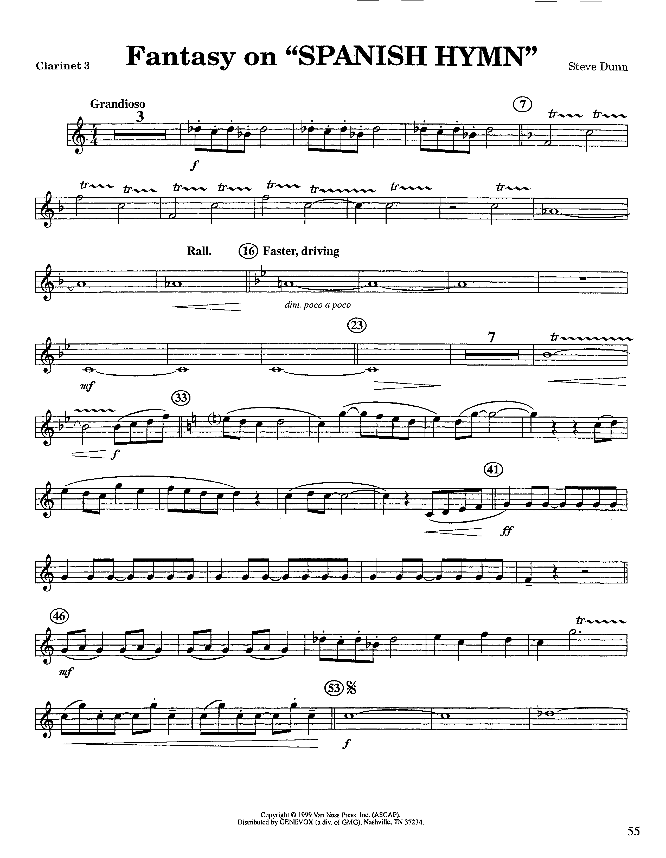 Fantasy On Spanish Hymn (Instrumental) Clarinet 3 (Lifeway Worship / Arr. Steve Dunn)