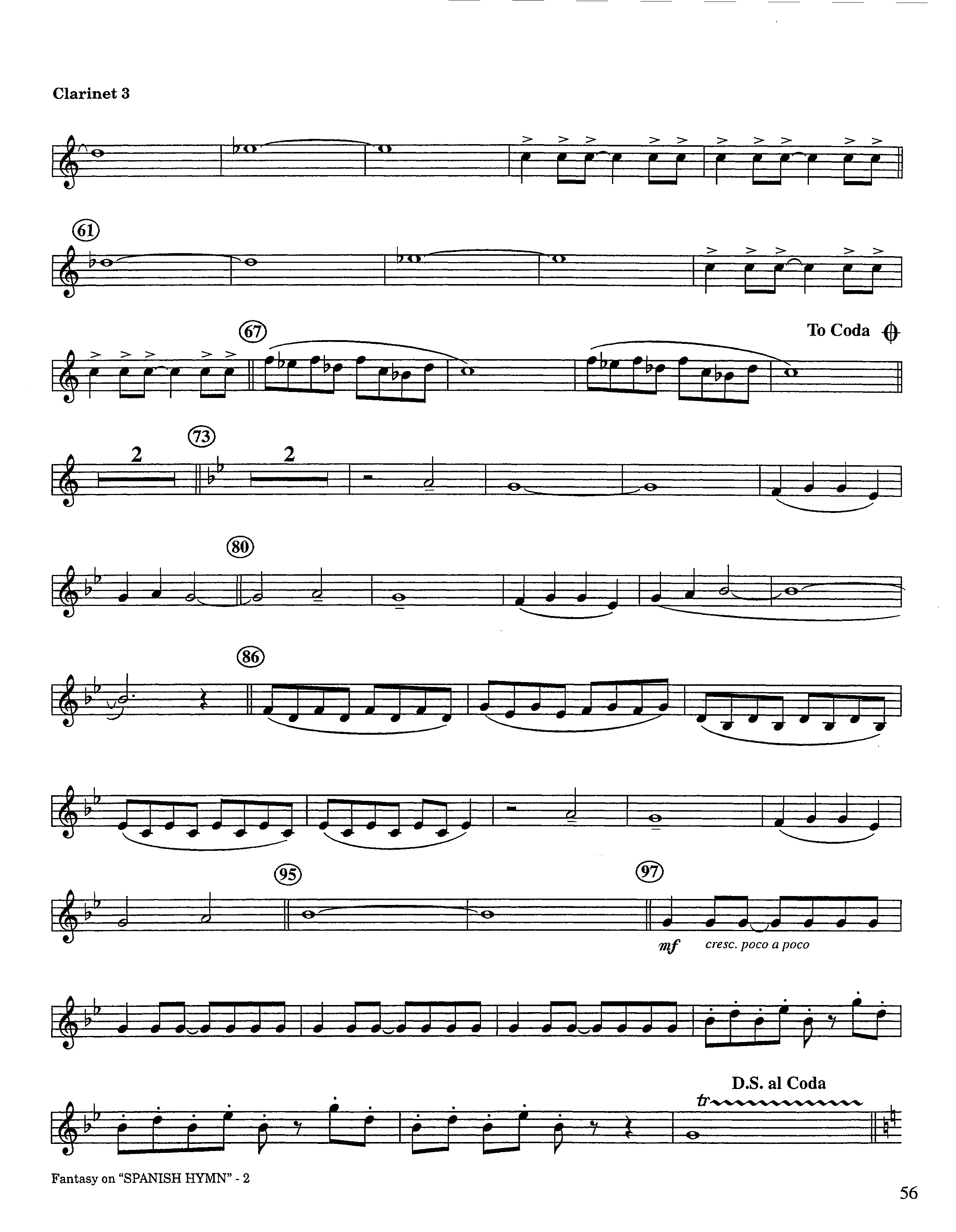 Fantasy On Spanish Hymn (Instrumental) Clarinet 3 (Lifeway Worship / Arr. Steve Dunn)