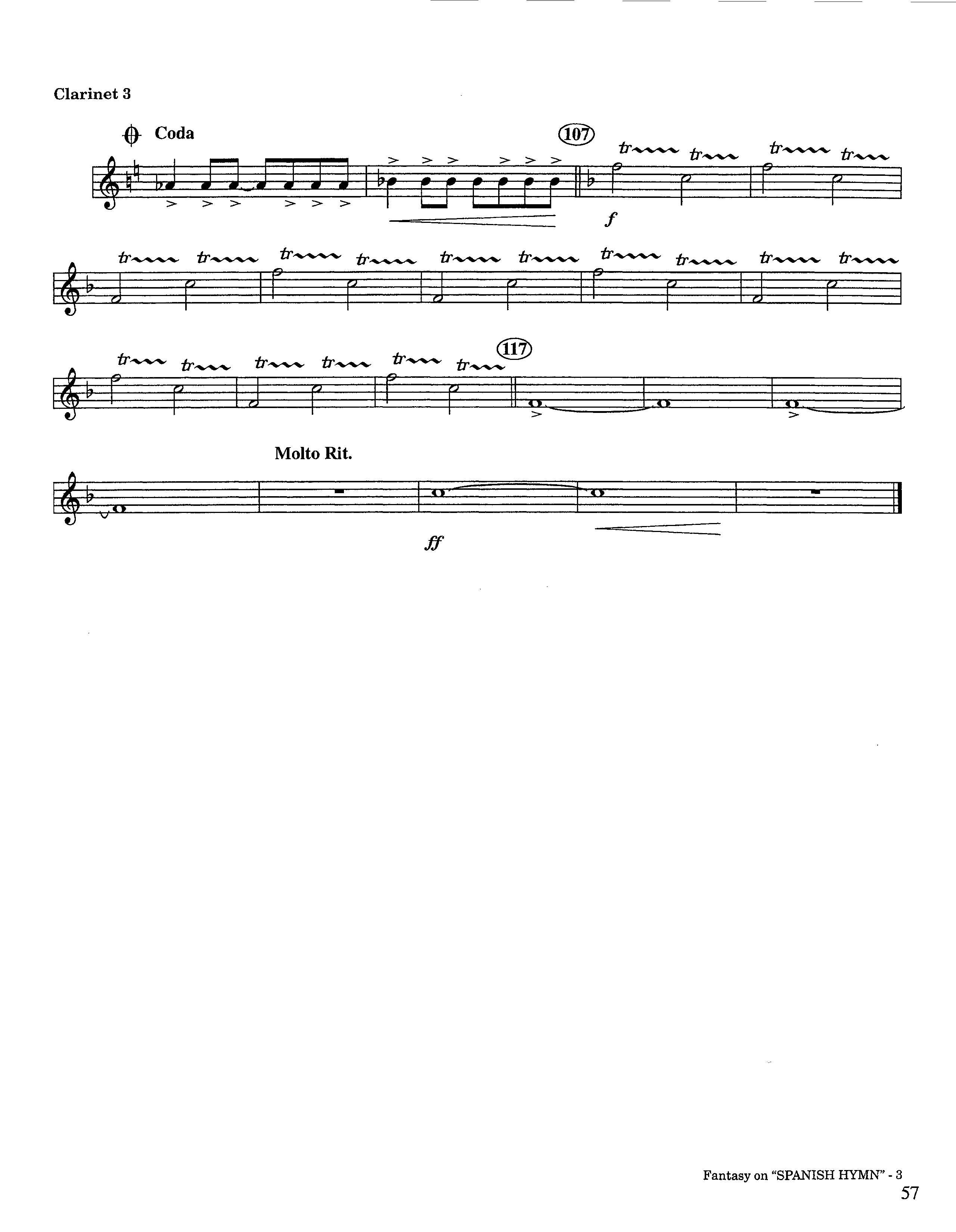 Fantasy On Spanish Hymn (Instrumental) Clarinet 3 (Lifeway Worship / Arr. Steve Dunn)