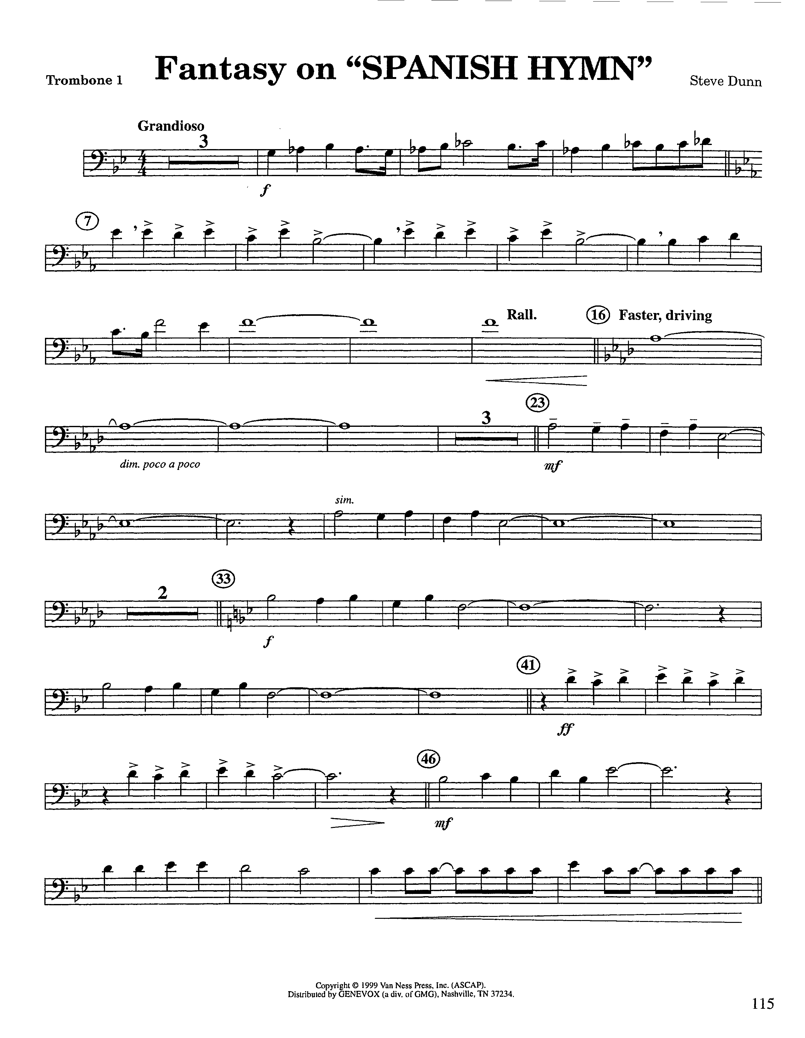 Fantasy On Spanish Hymn (Instrumental) Trombone 1 (Lifeway Worship / Arr. Steve Dunn)