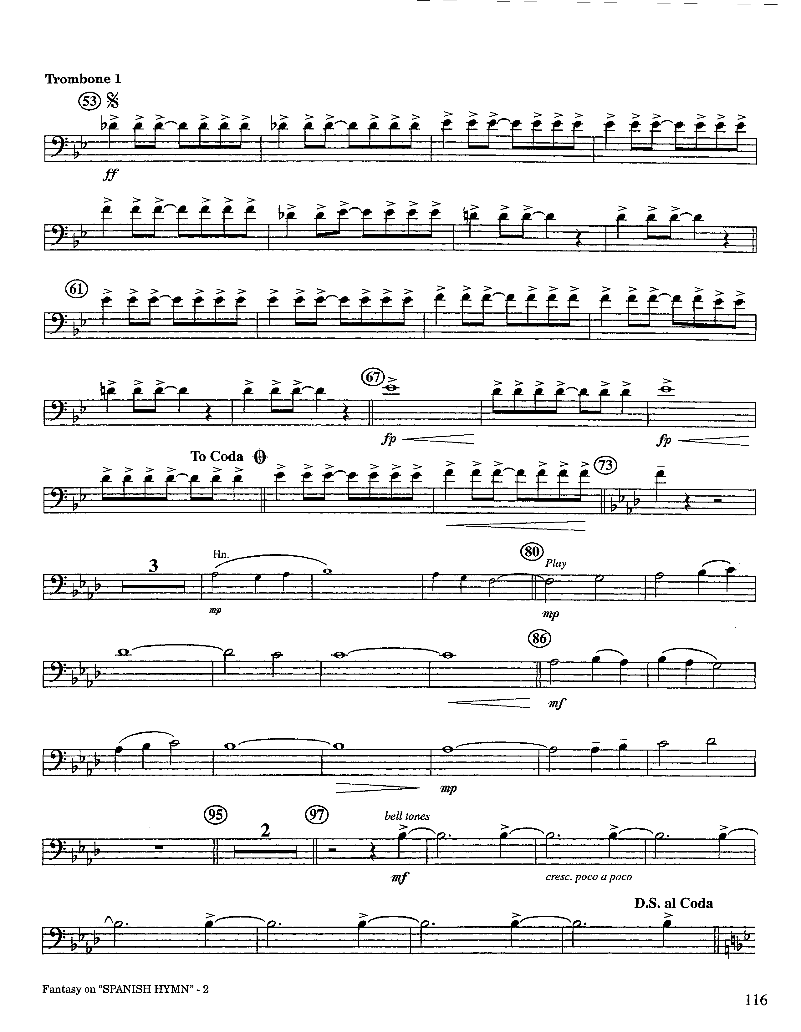 Fantasy On Spanish Hymn (Instrumental) Trombone 1 (Lifeway Worship / Arr. Steve Dunn)