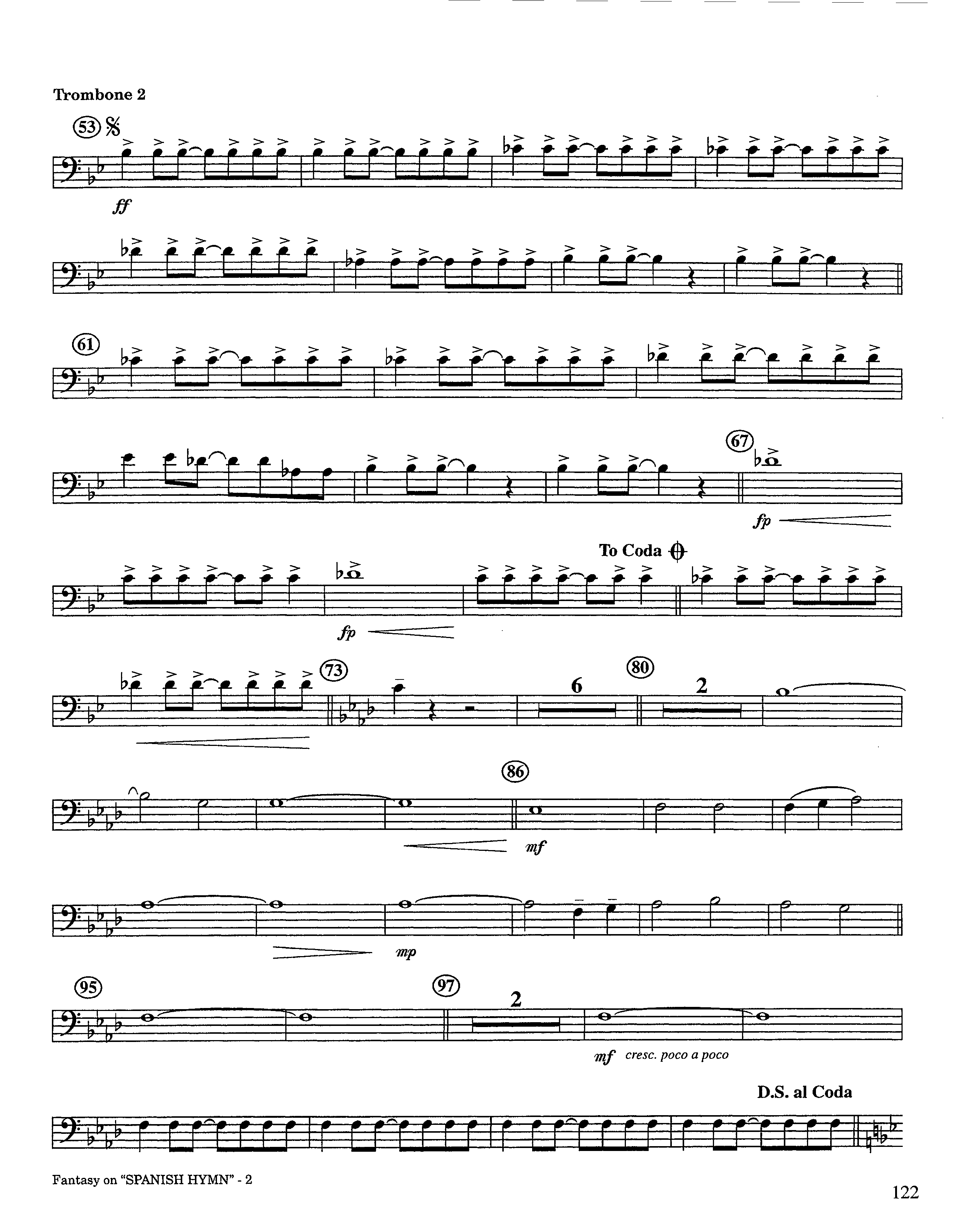 Fantasy On Spanish Hymn (Instrumental) Trombone 2 (Lifeway Worship / Arr. Steve Dunn)