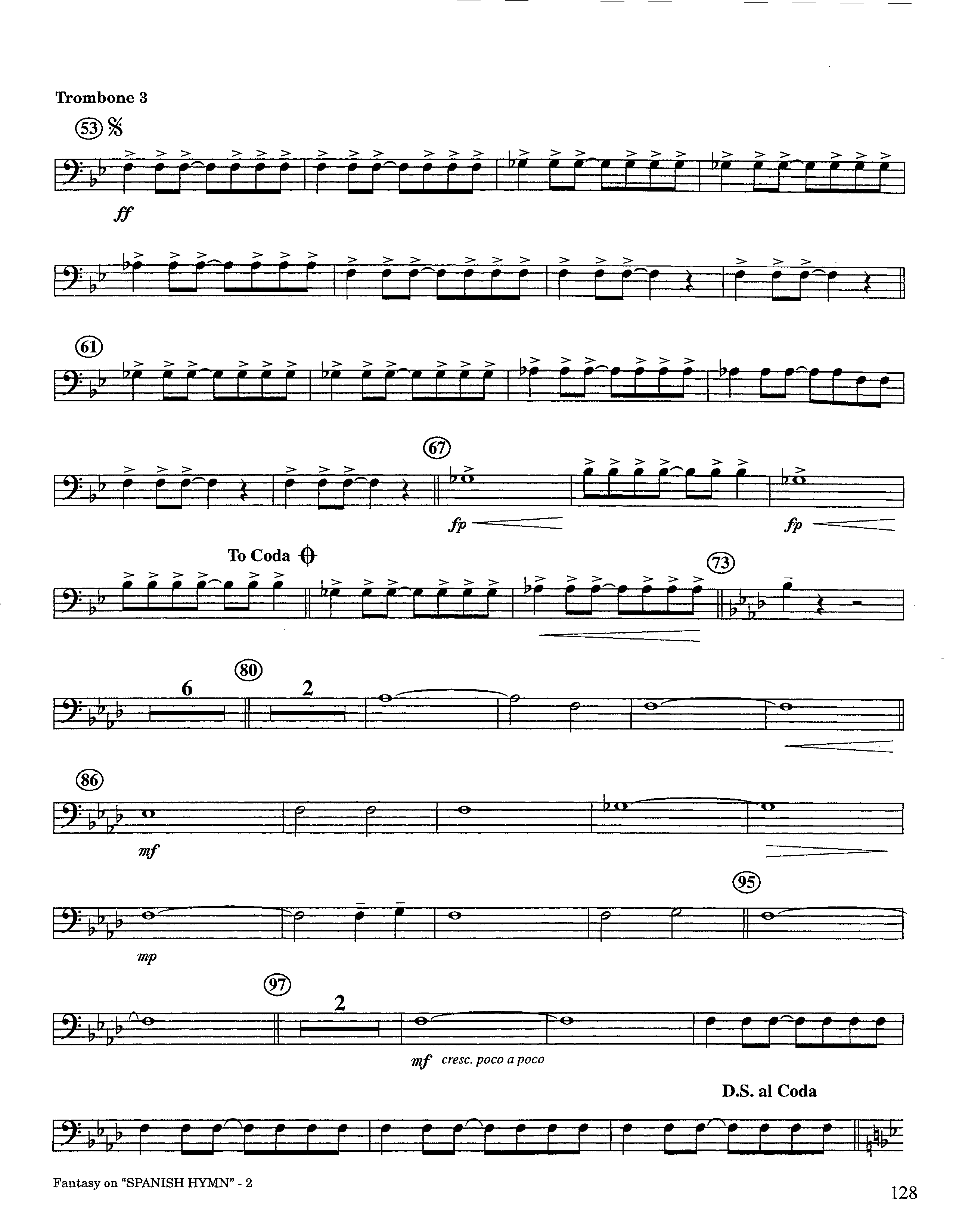 Fantasy On Spanish Hymn (Instrumental) Trombone 3 (Lifeway Worship / Arr. Steve Dunn)
