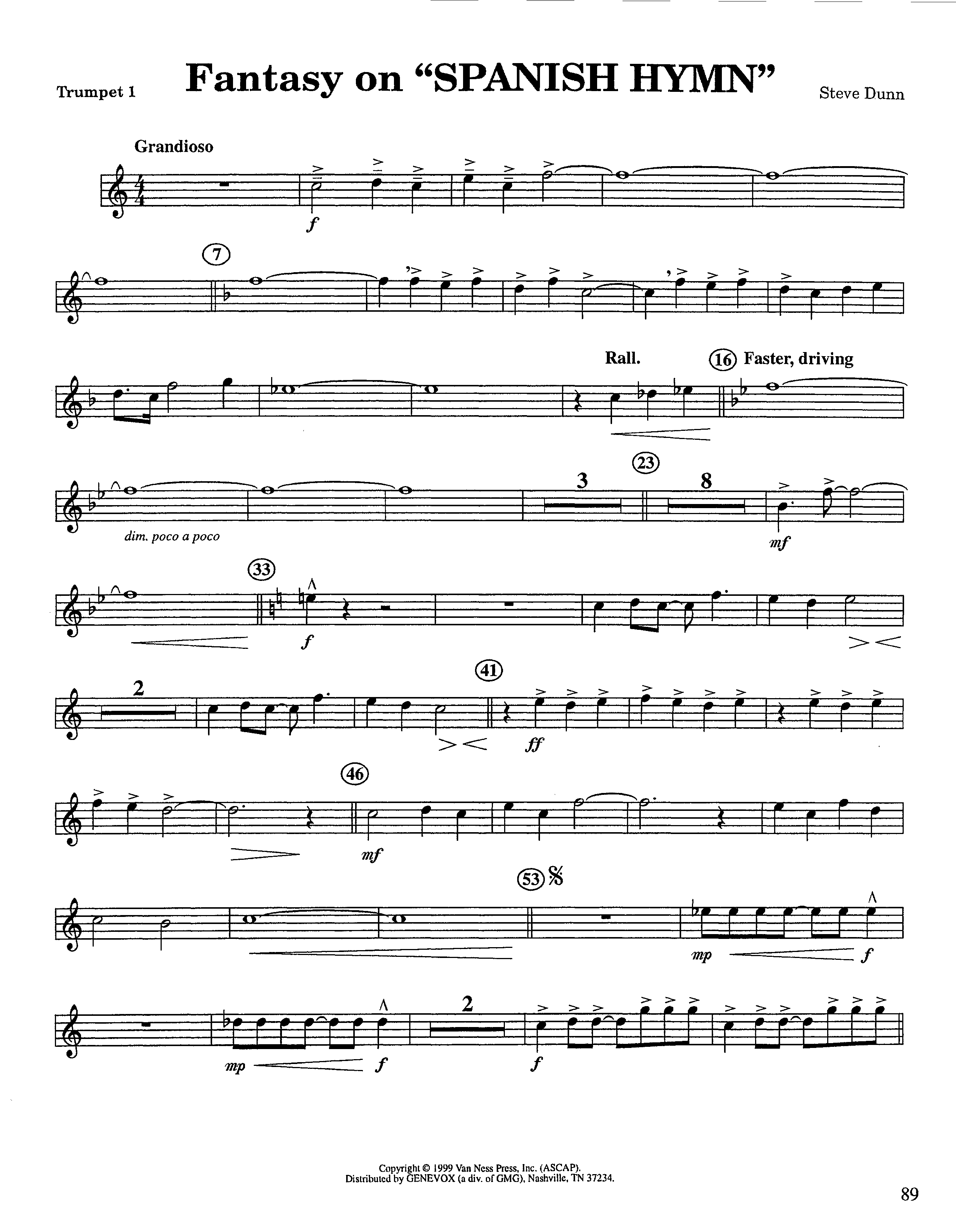 Fantasy On Spanish Hymn (Instrumental) Trumpet 1 (Lifeway Worship / Arr. Steve Dunn)