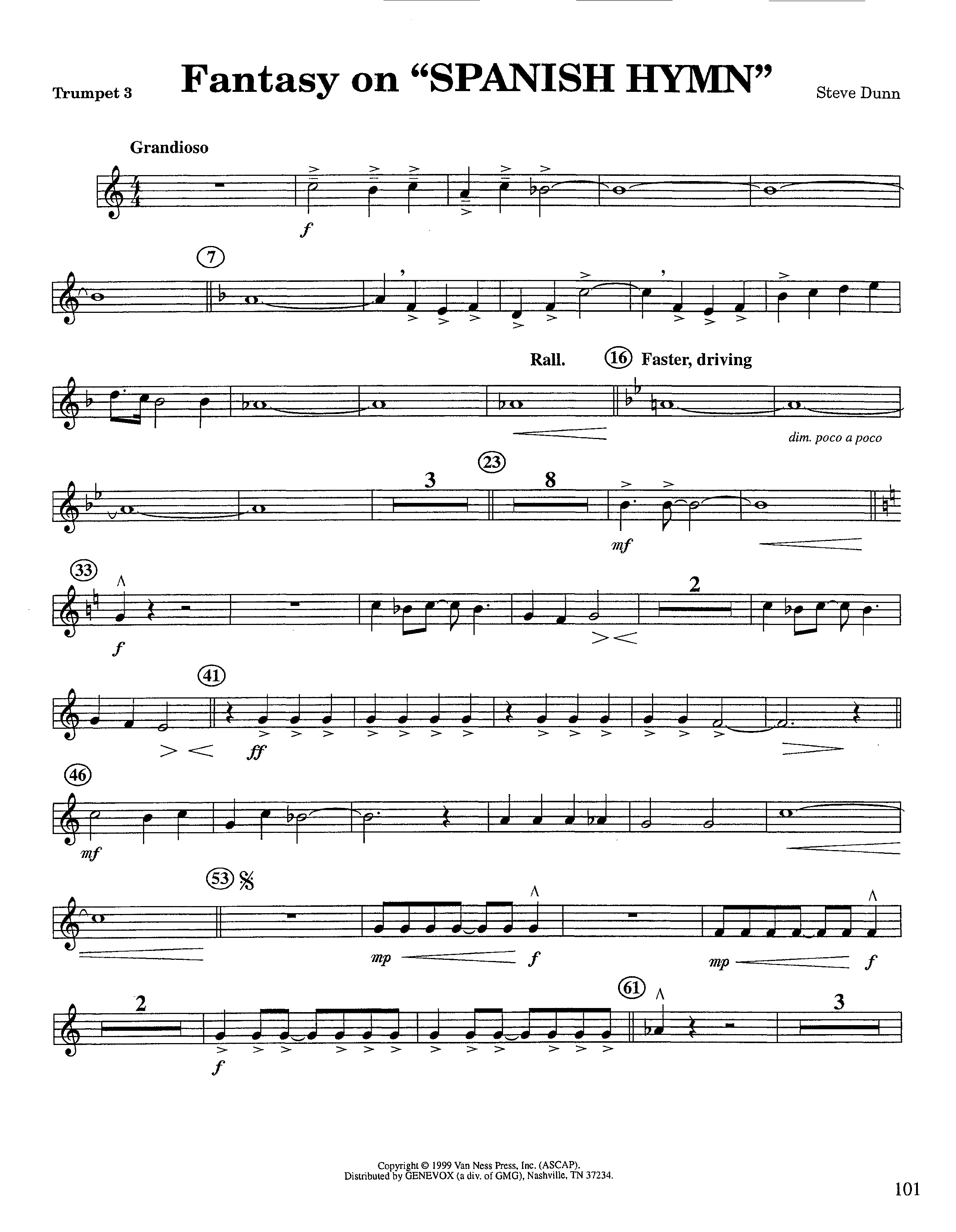 Fantasy On Spanish Hymn (Instrumental) Trumpet 3 (Lifeway Worship / Arr. Steve Dunn)
