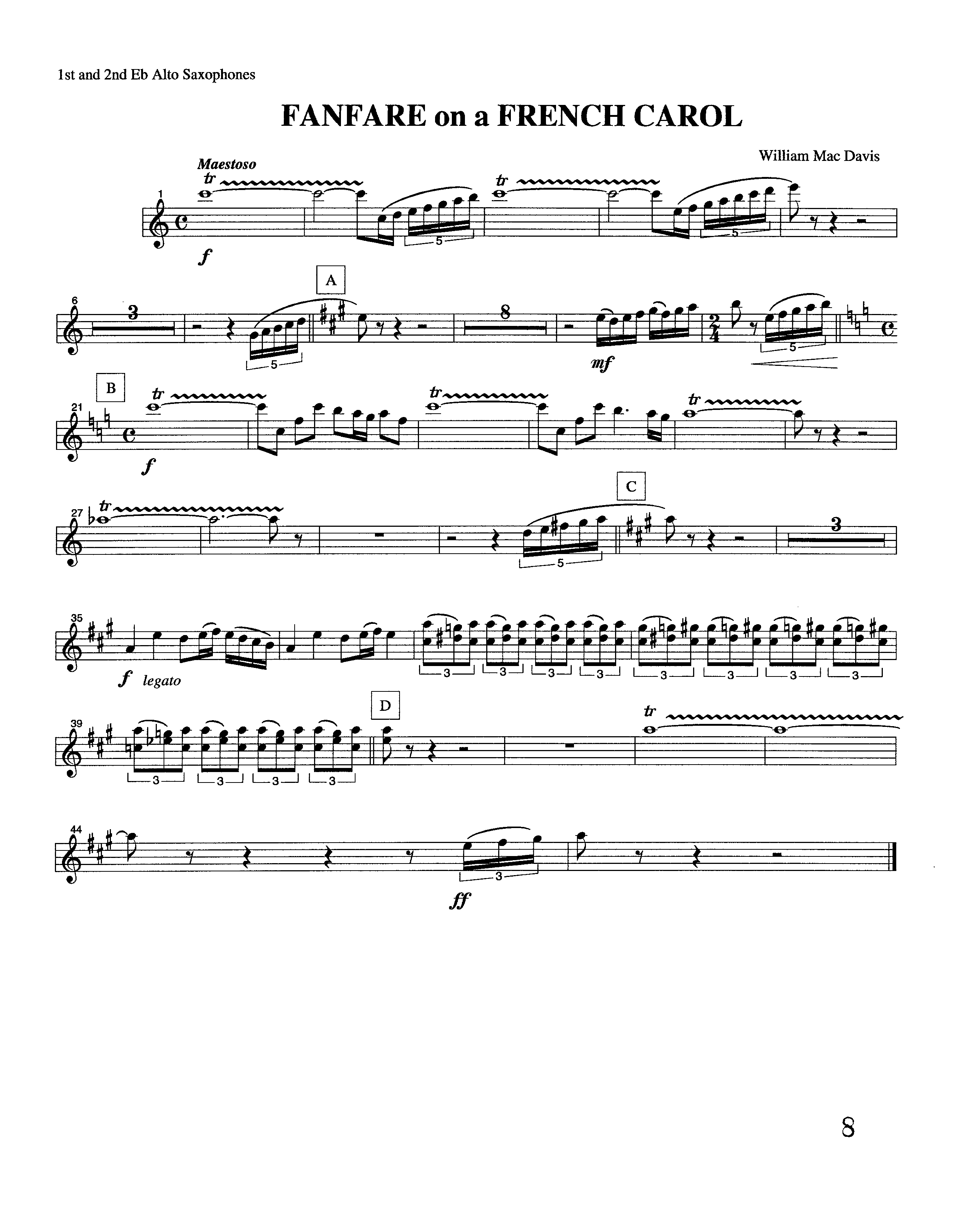Fanfare On A French Carol (Instrumental) Alto Sax 1/2 (Lifeway Worship / Arr. William Mac Davis)