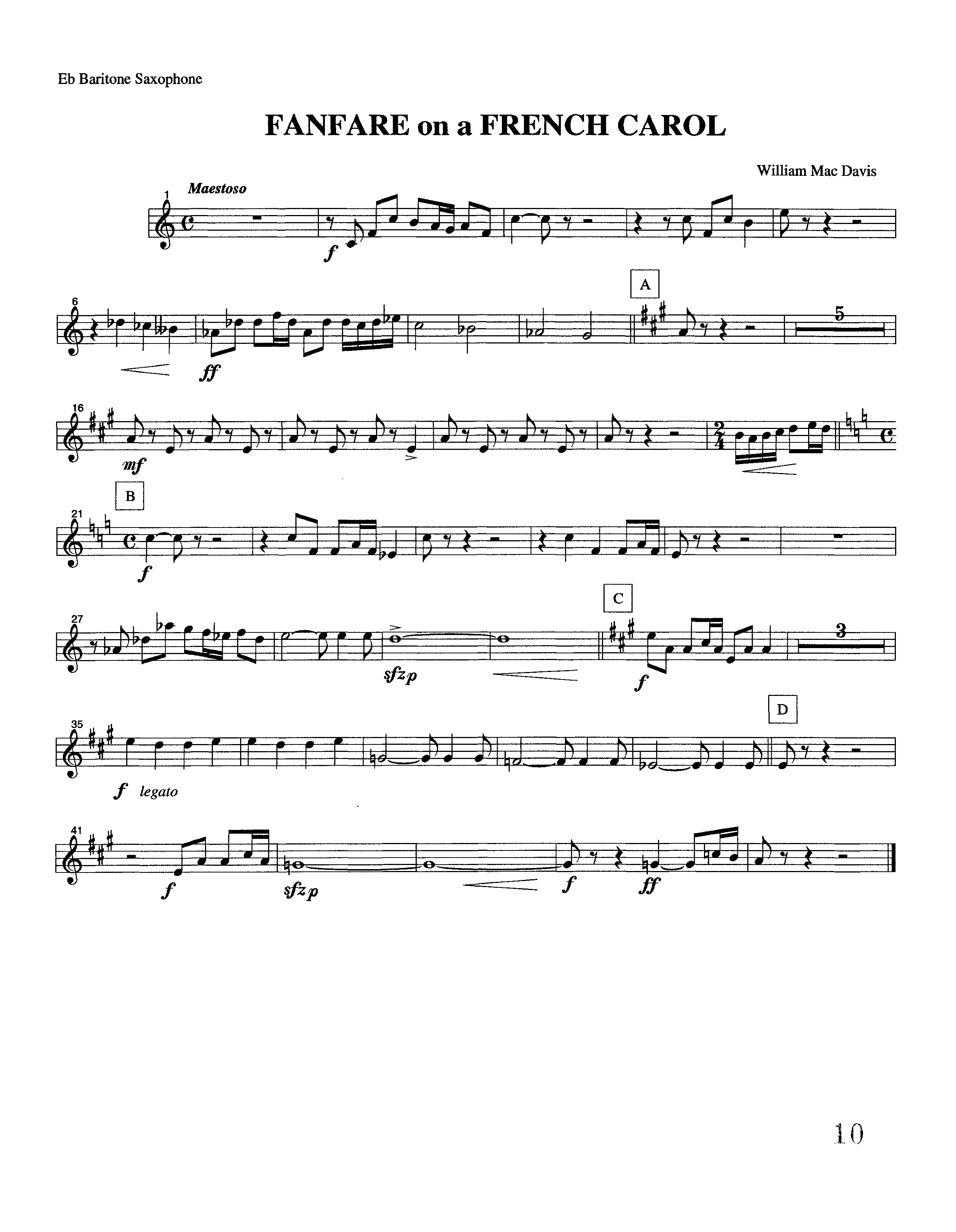 Fanfare On A French Carol (Instrumental) Bari Sax (Lifeway Worship / Arr. William Mac Davis)