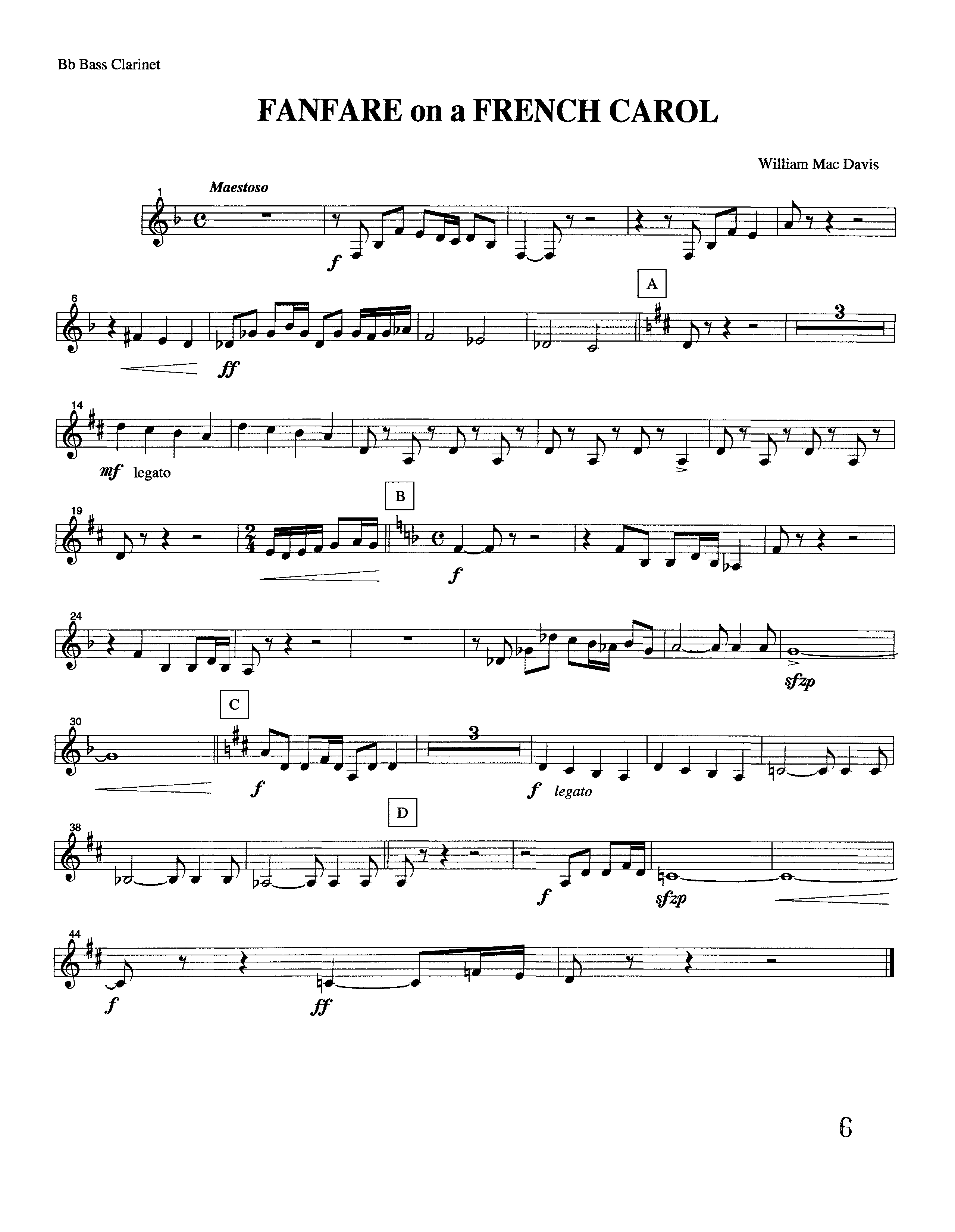 Fanfare On A French Carol (Instrumental) Bass Clarinet (Lifeway Worship / Arr. William Mac Davis)