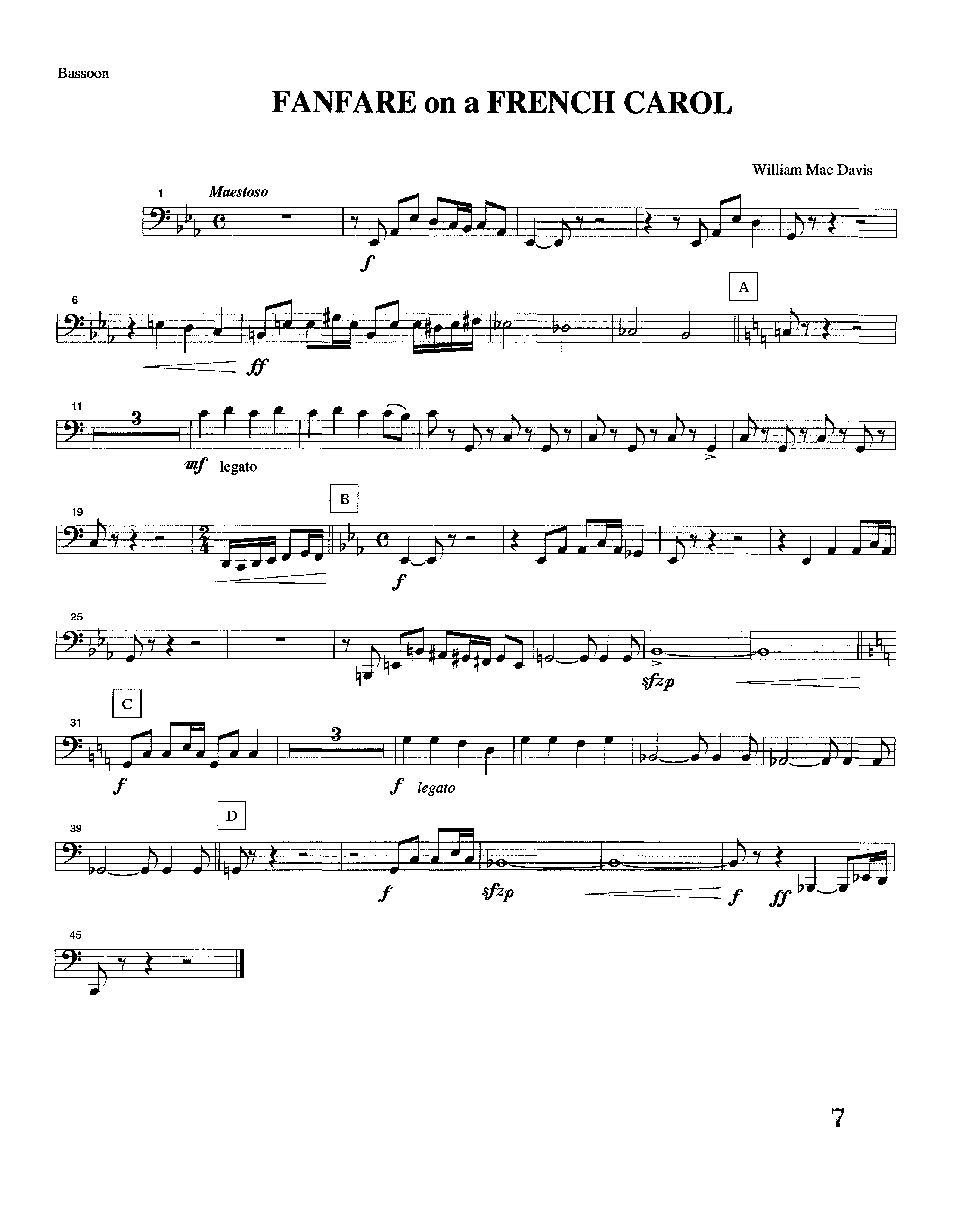 Fanfare On A French Carol (Instrumental) Bassoon (Lifeway Worship / Arr. William Mac Davis)