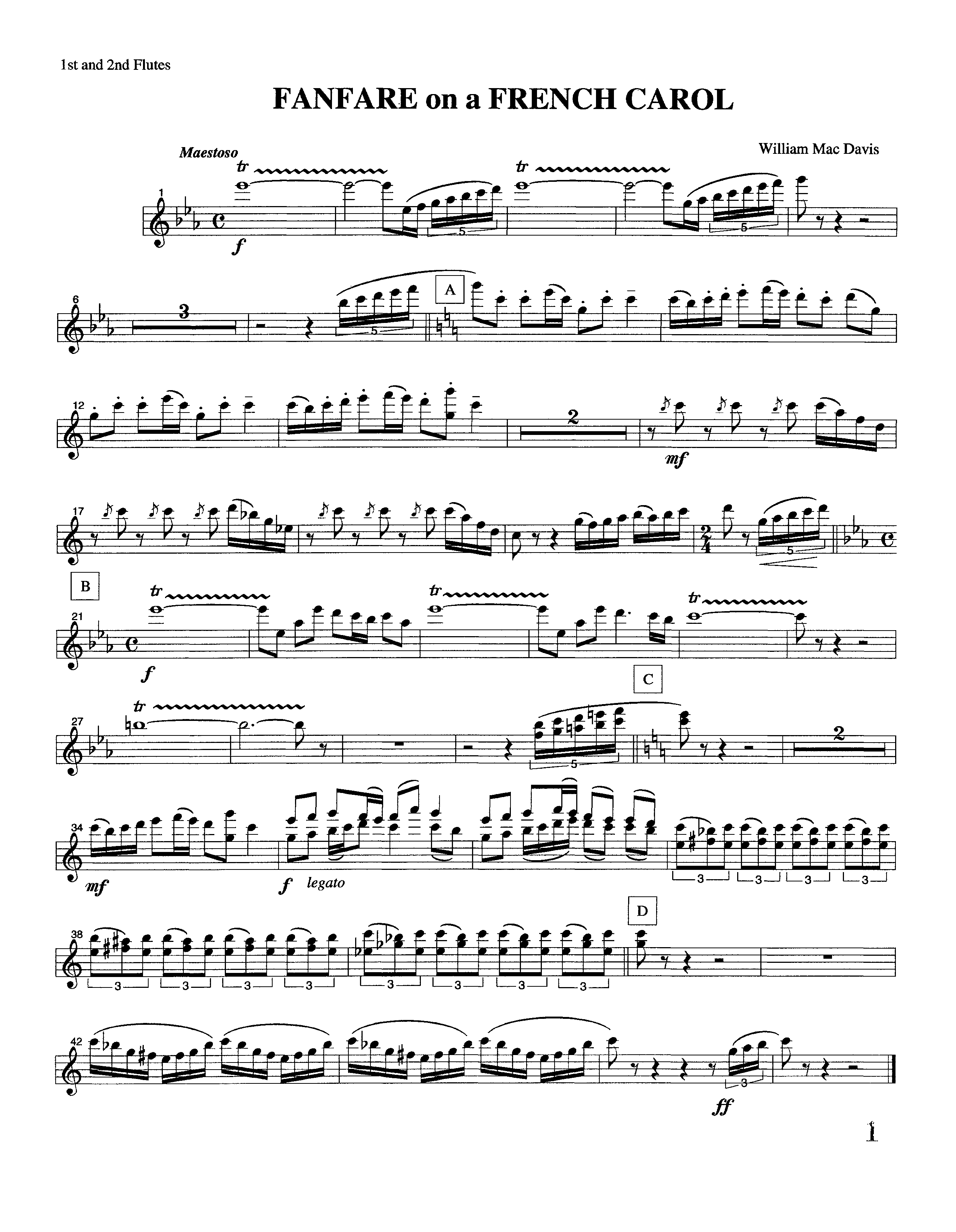 Fanfare On A French Carol (Instrumental) Flute 1/2 (Lifeway Worship / Arr. William Mac Davis)