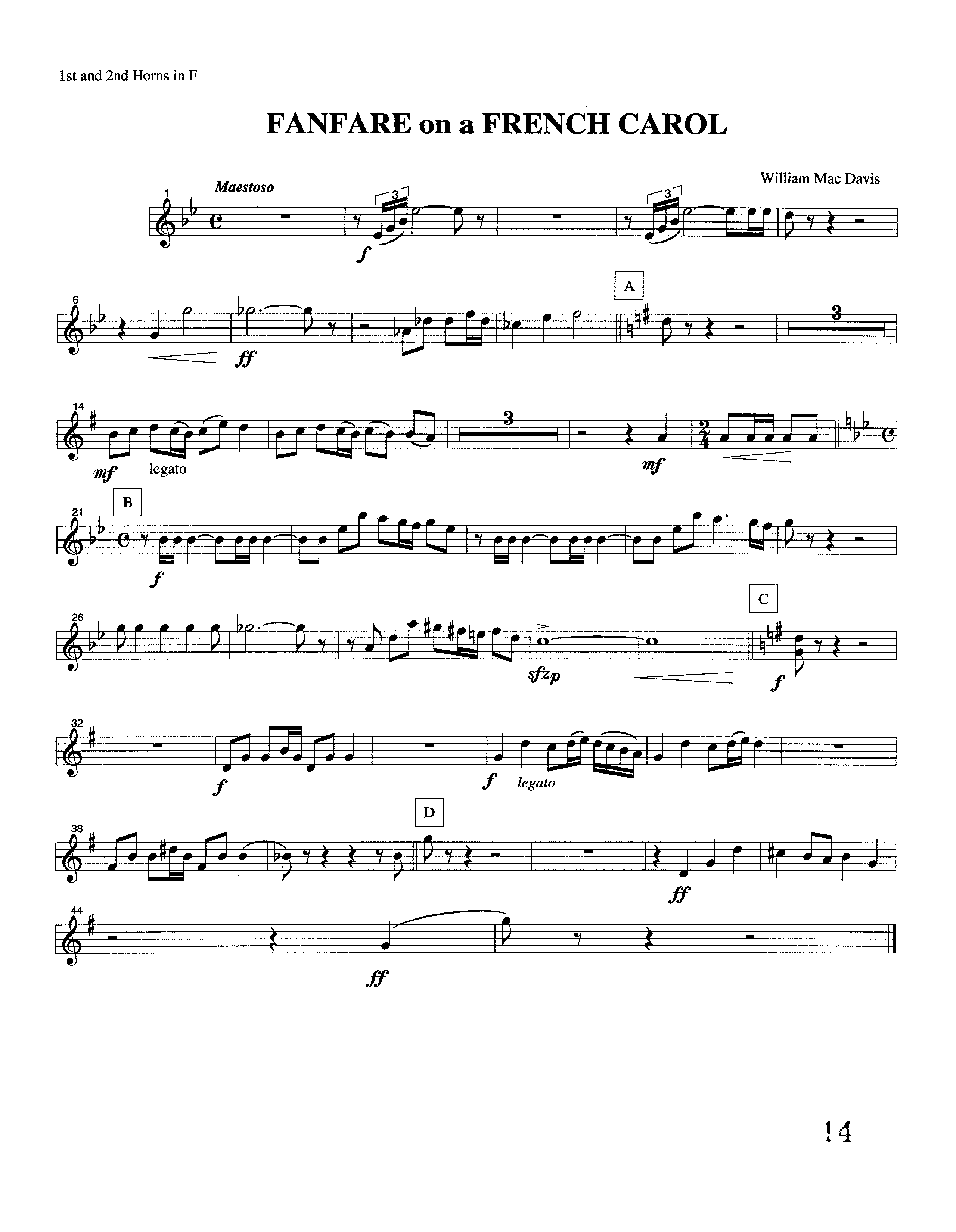 Fanfare On A French Carol (Instrumental) French Horn 1/2 (Lifeway Worship / Arr. William Mac Davis)