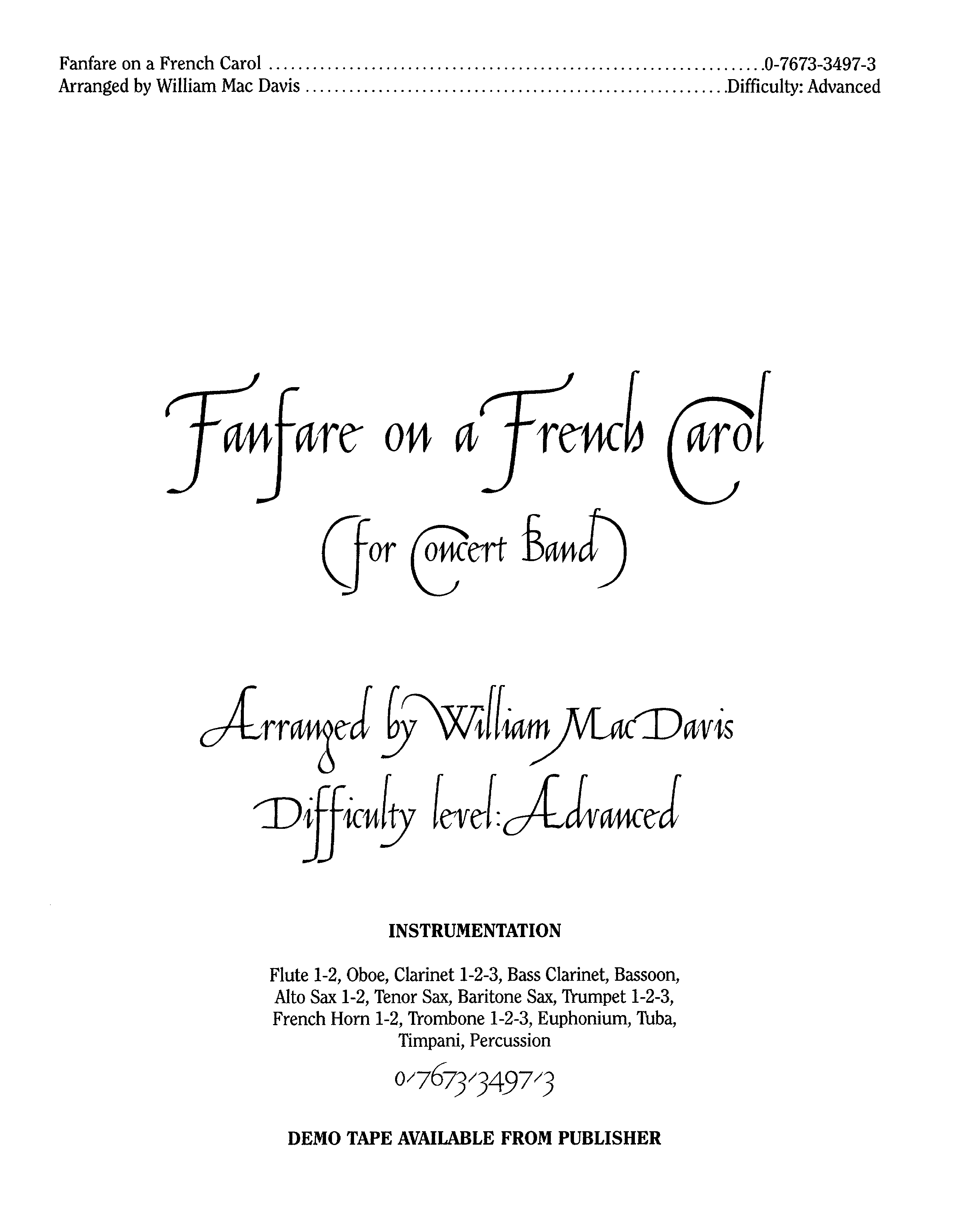 Fanfare On A French Carol (Instrumental) Instructions (Lifeway Worship / Arr. William Mac Davis)