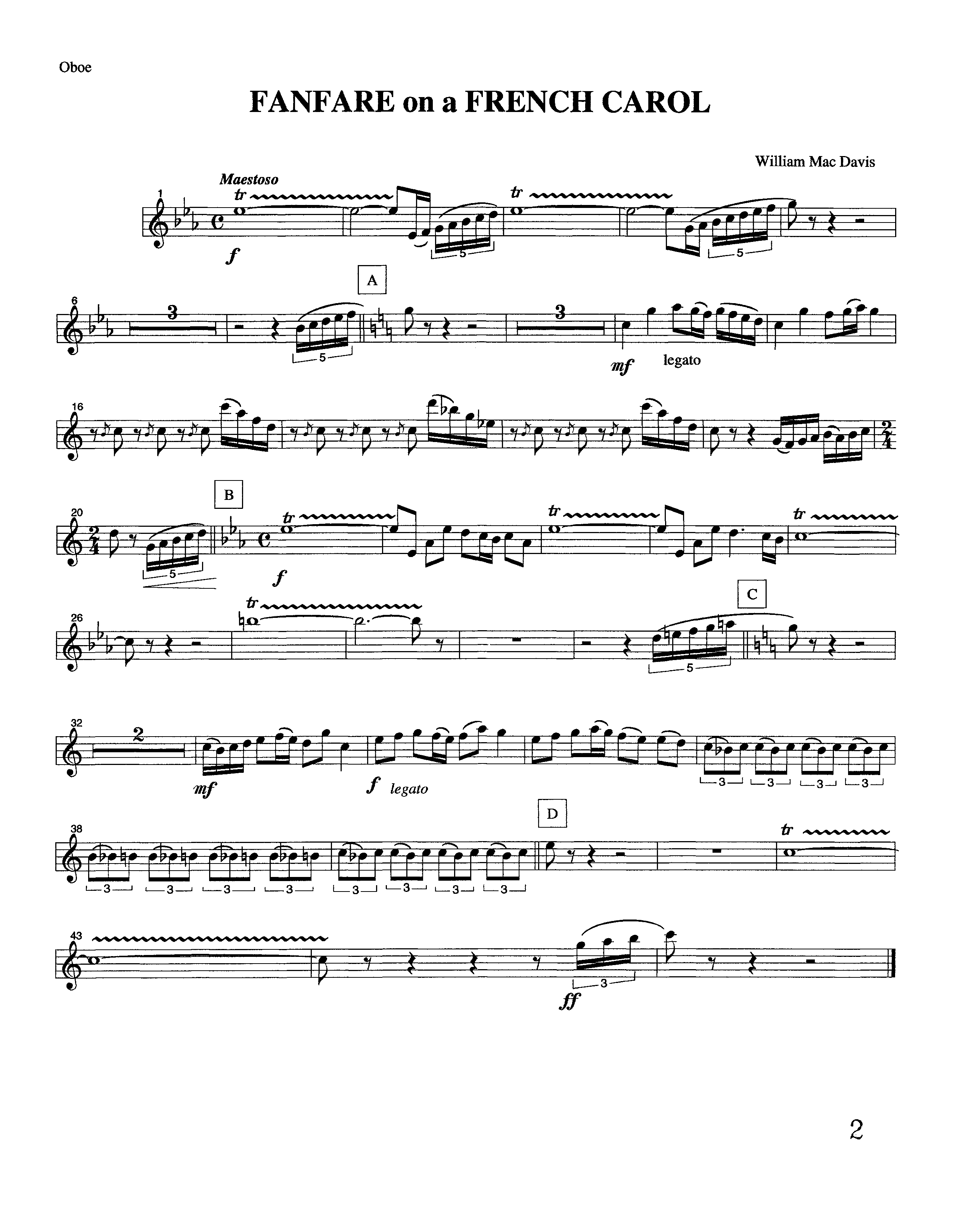 Fanfare On A French Carol (Instrumental) Oboe (Lifeway Worship / Arr. William Mac Davis)