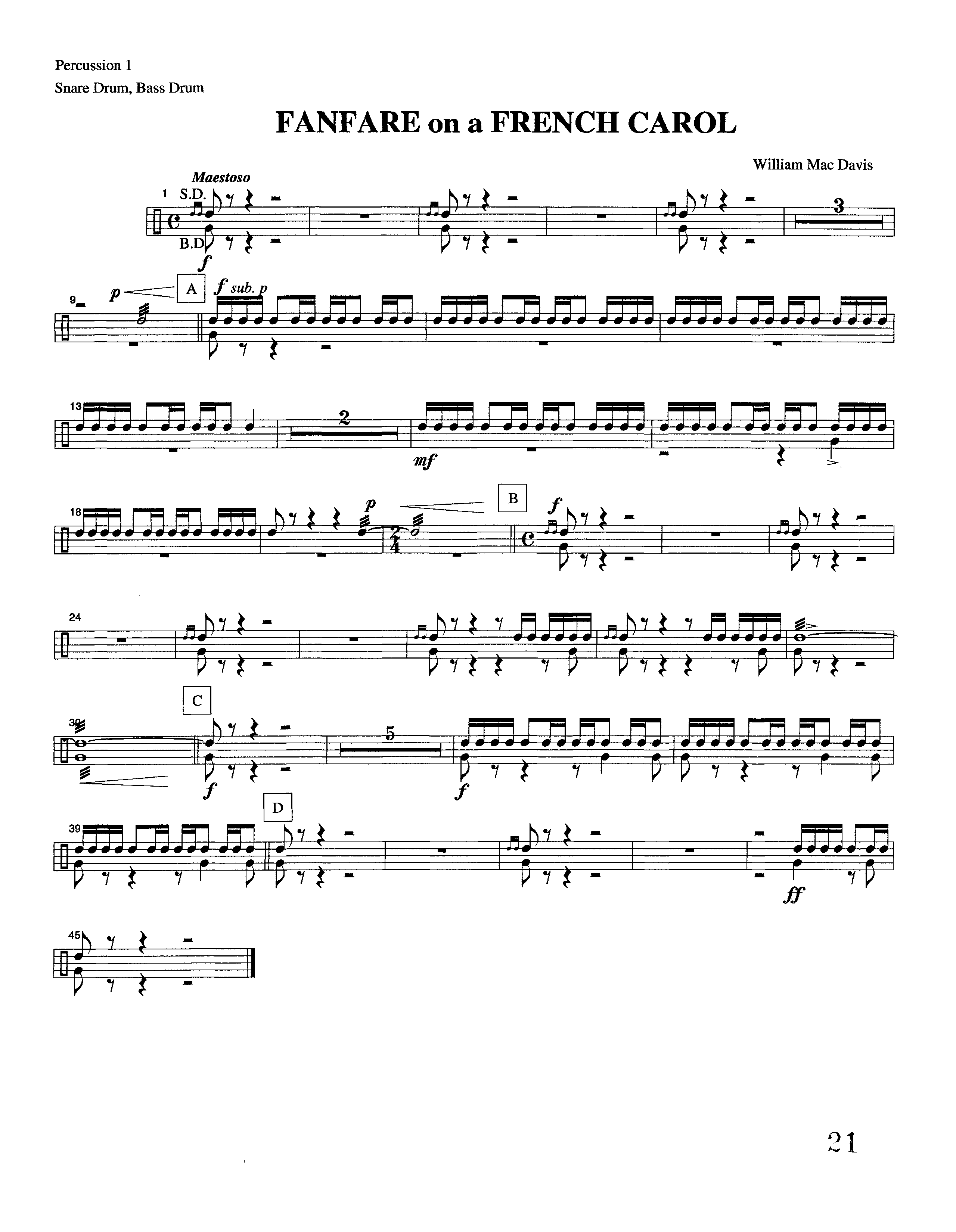 Fanfare On A French Carol (Instrumental) Percussion 1/2 (Lifeway Worship / Arr. William Mac Davis)