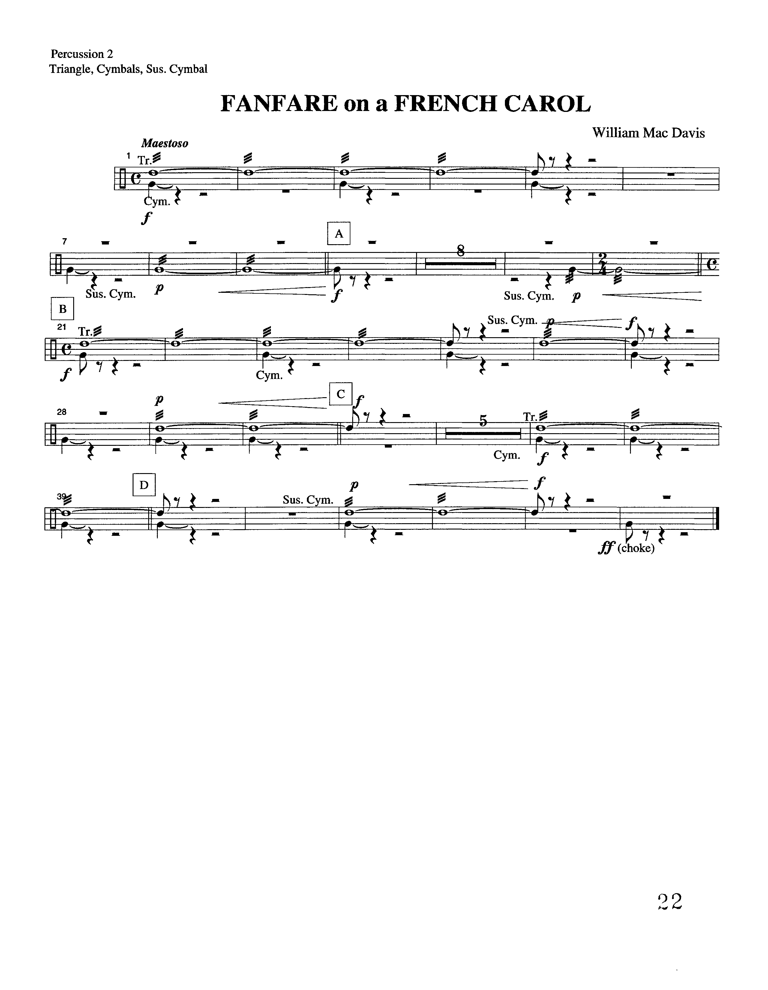 Fanfare On A French Carol (Instrumental) Percussion 1/2 (Lifeway Worship / Arr. William Mac Davis)