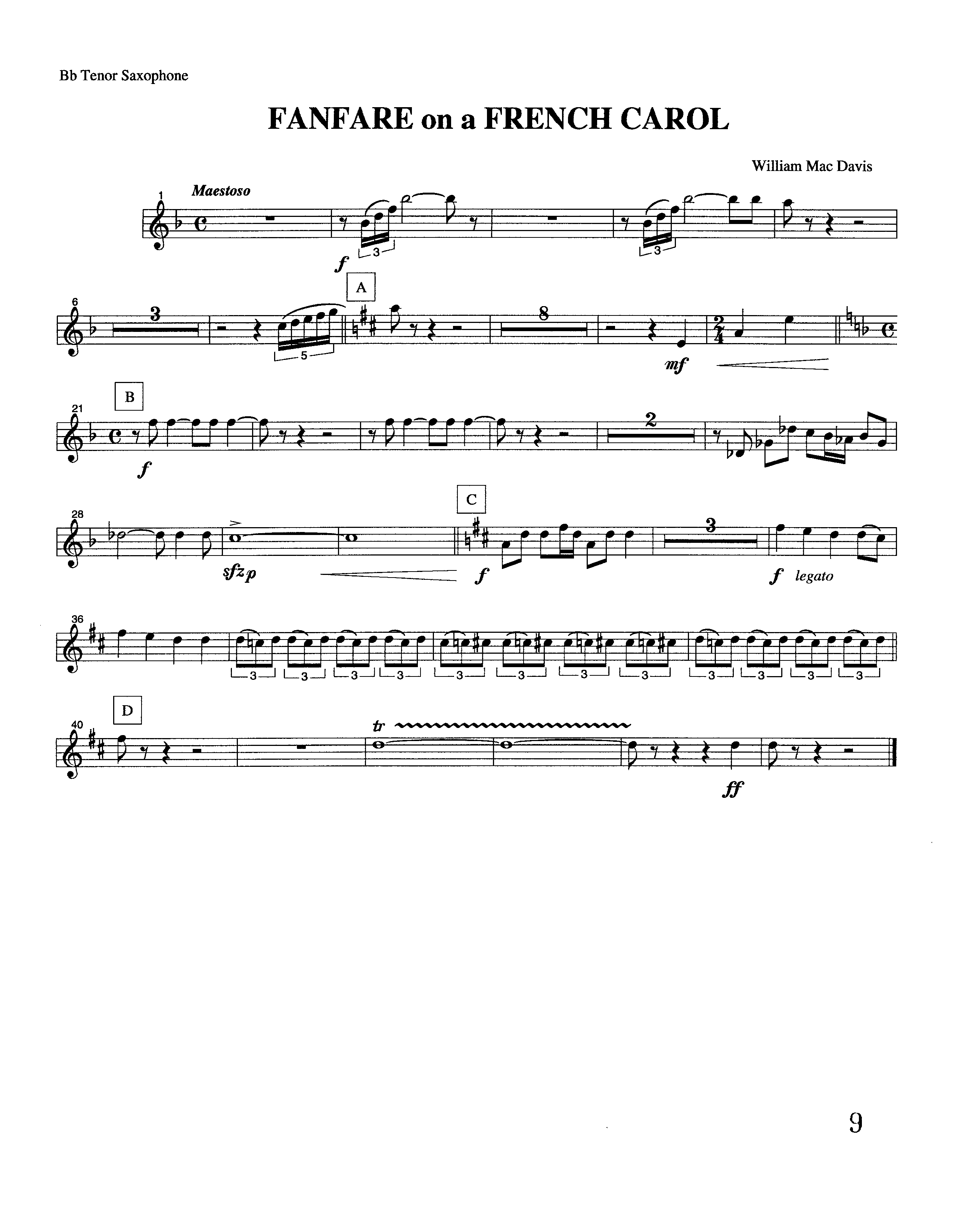 Fanfare On A French Carol (Instrumental) Tenor Sax 1 (Lifeway Worship / Arr. William Mac Davis)