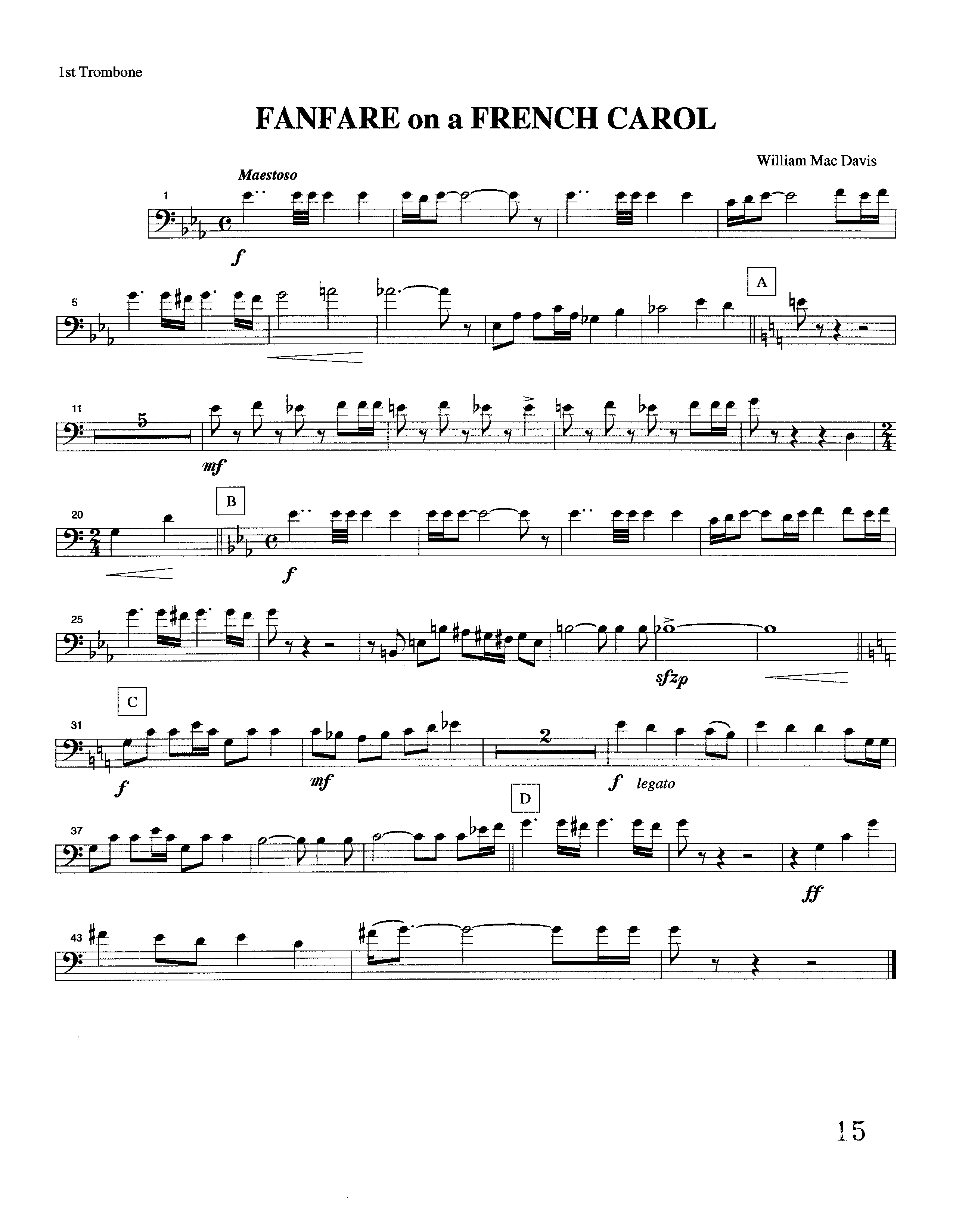 Fanfare On A French Carol (Instrumental) Trombone 1 (Lifeway Worship / Arr. William Mac Davis)