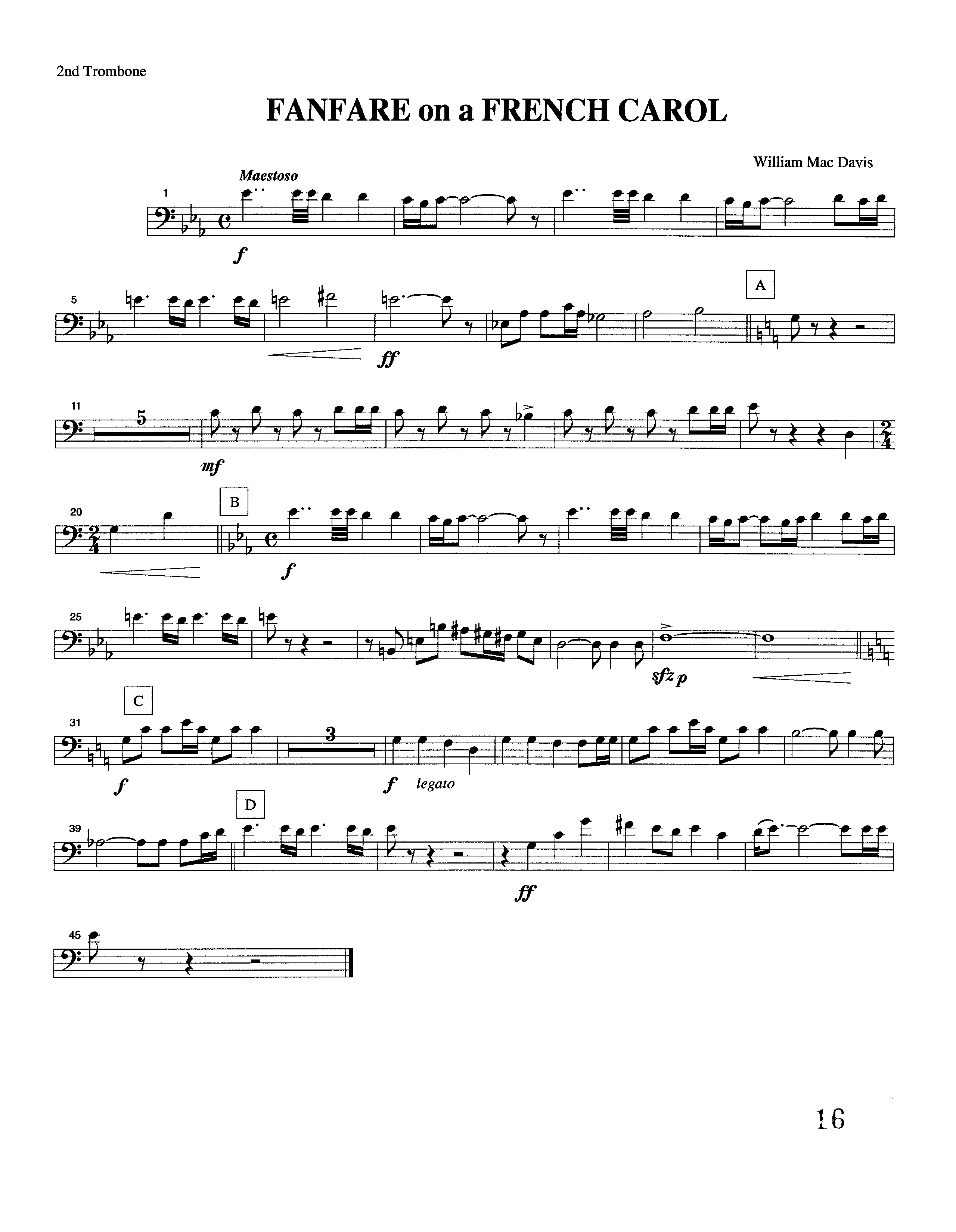 Fanfare On A French Carol (Instrumental) Trombone 2 (Lifeway Worship / Arr. William Mac Davis)