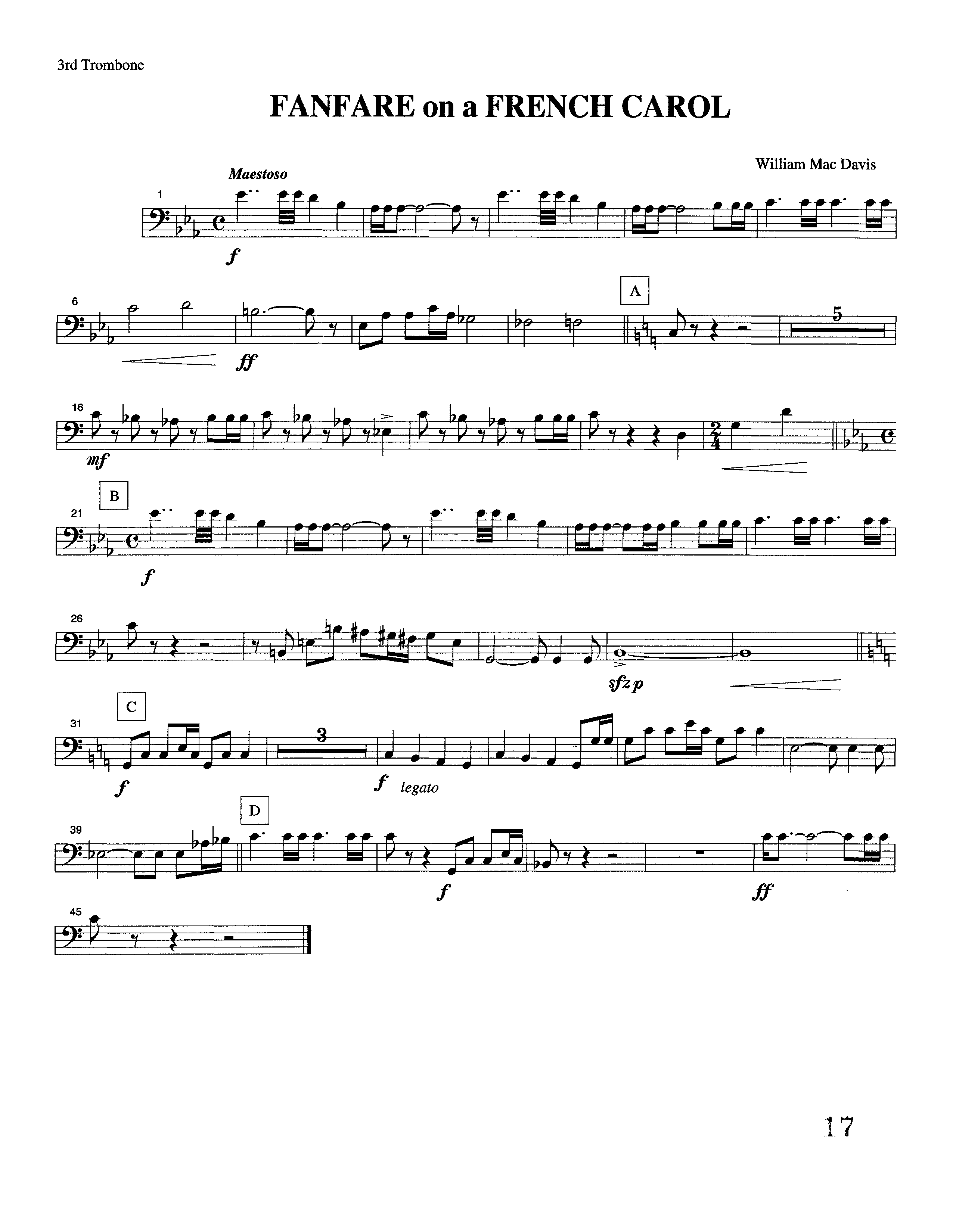Fanfare On A French Carol (Instrumental) Trombone 3 (Lifeway Worship / Arr. William Mac Davis)