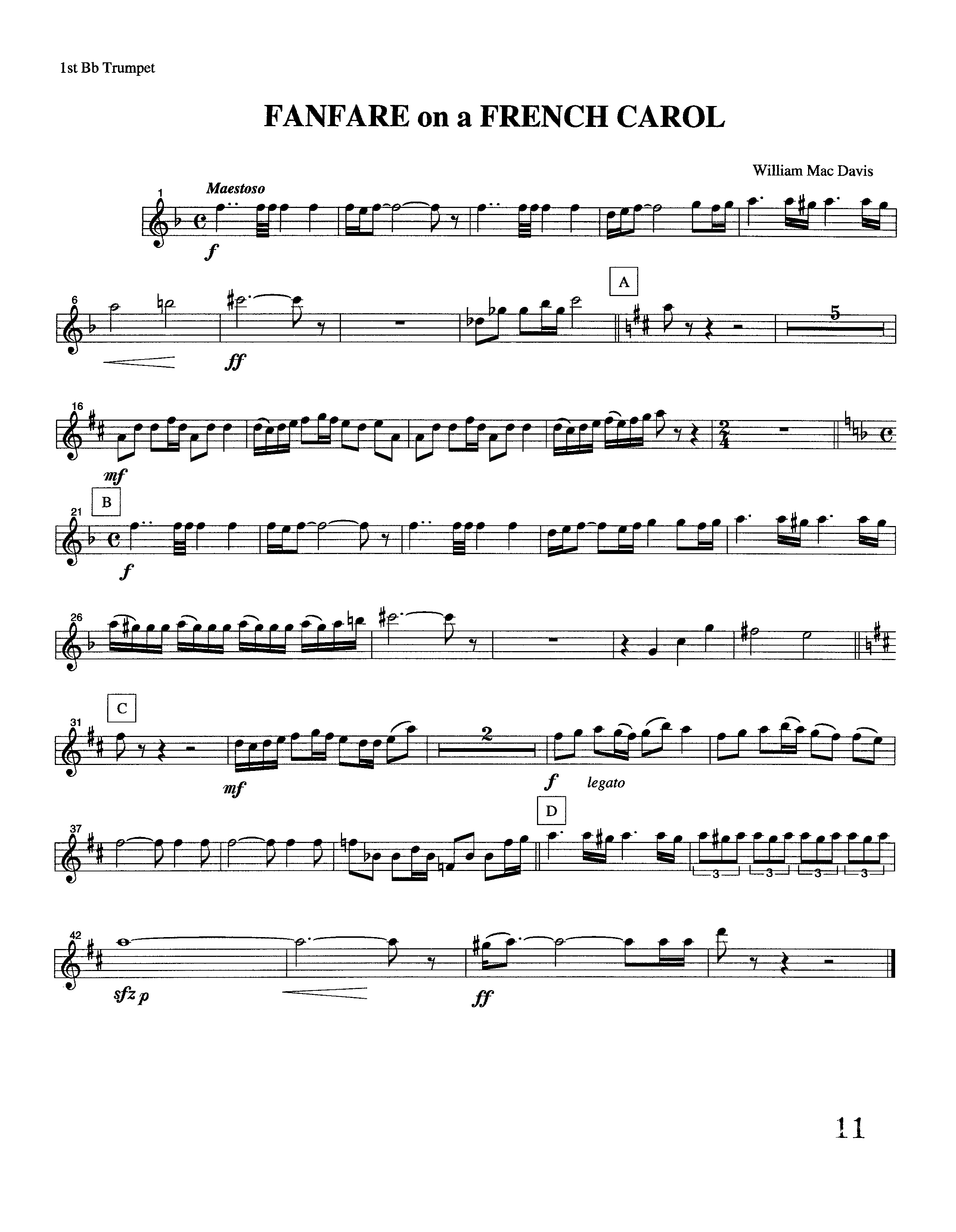 Fanfare On A French Carol (Instrumental) Trumpet 1 (Lifeway Worship / Arr. William Mac Davis)