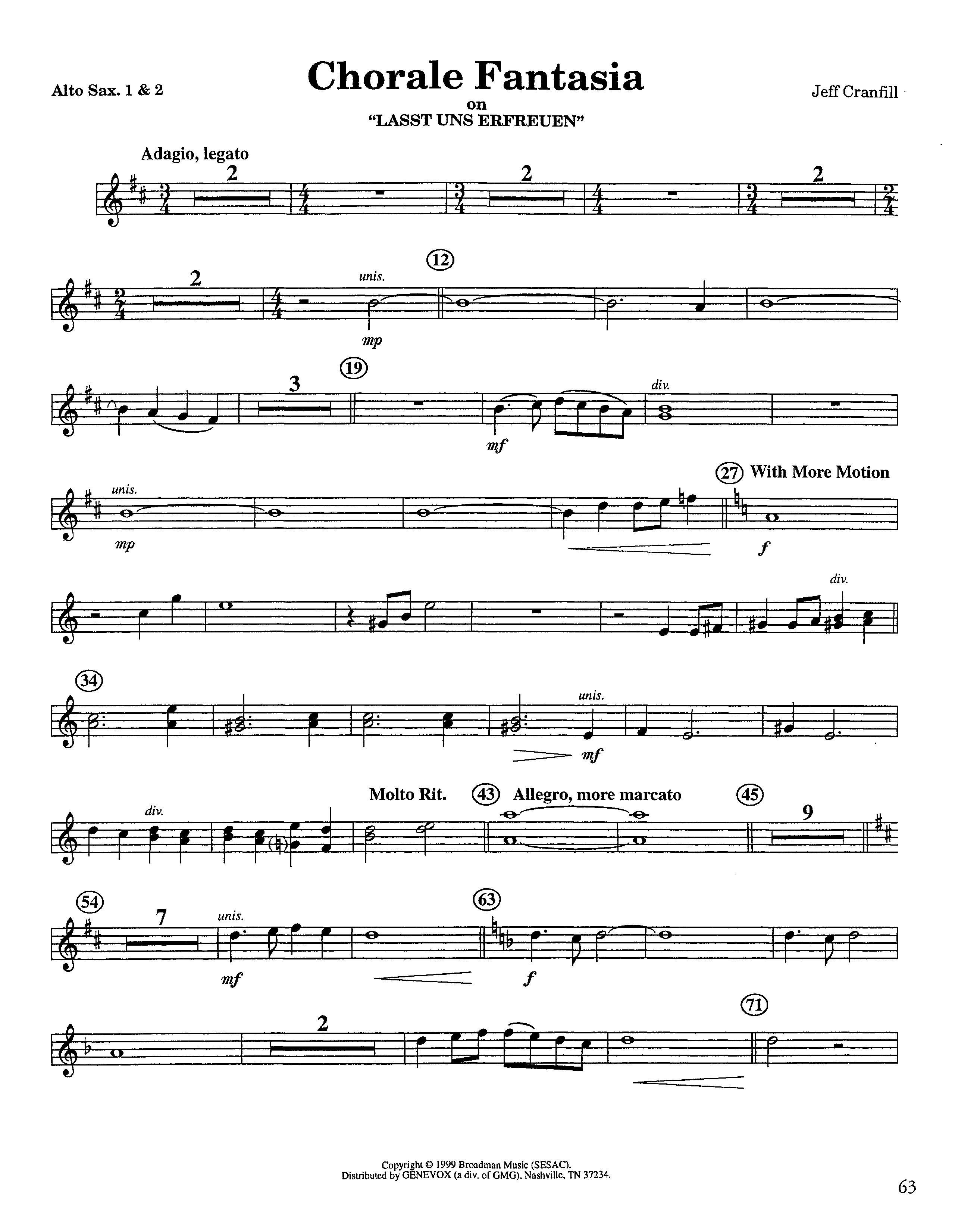 Chorale Fantasia (Instrumental) Alto Sax 1/2 (Lifeway Worship / Arr. Jeff Cranfill)