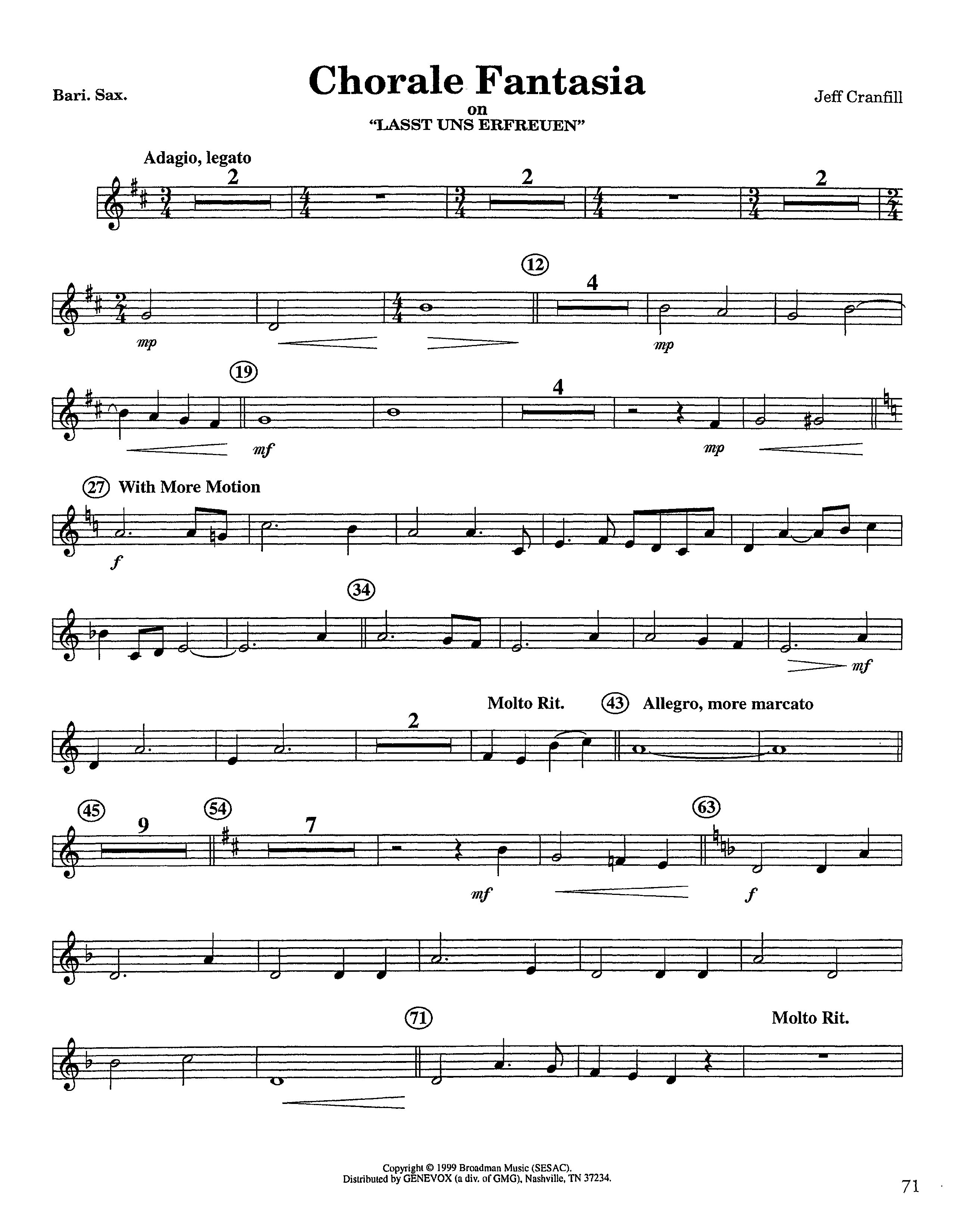 Chorale Fantasia (Instrumental) Bari Sax (Lifeway Worship / Arr. Jeff Cranfill)