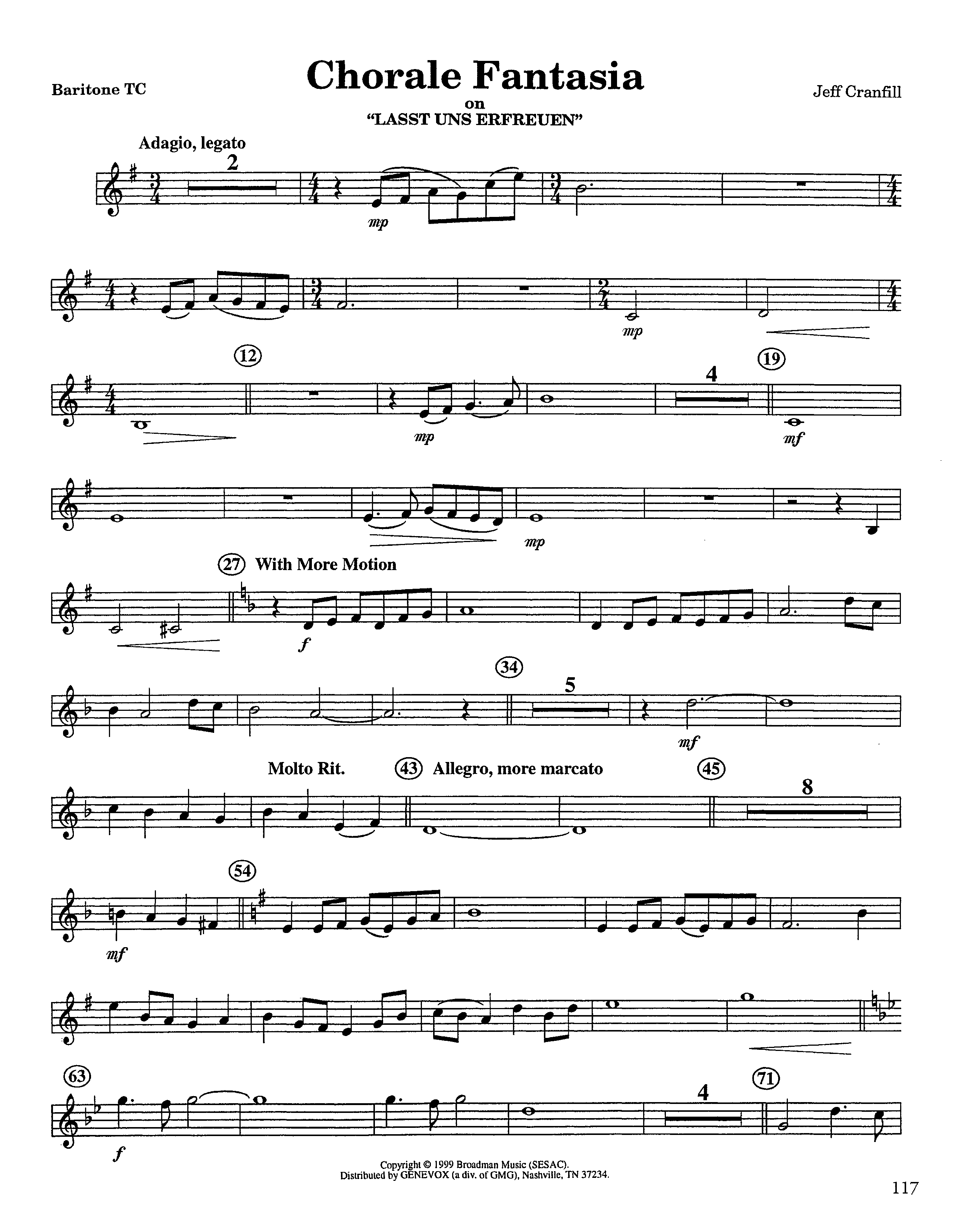 Chorale Fantasia (Instrumental) Baritone TC (Lifeway Worship / Arr. Jeff Cranfill)