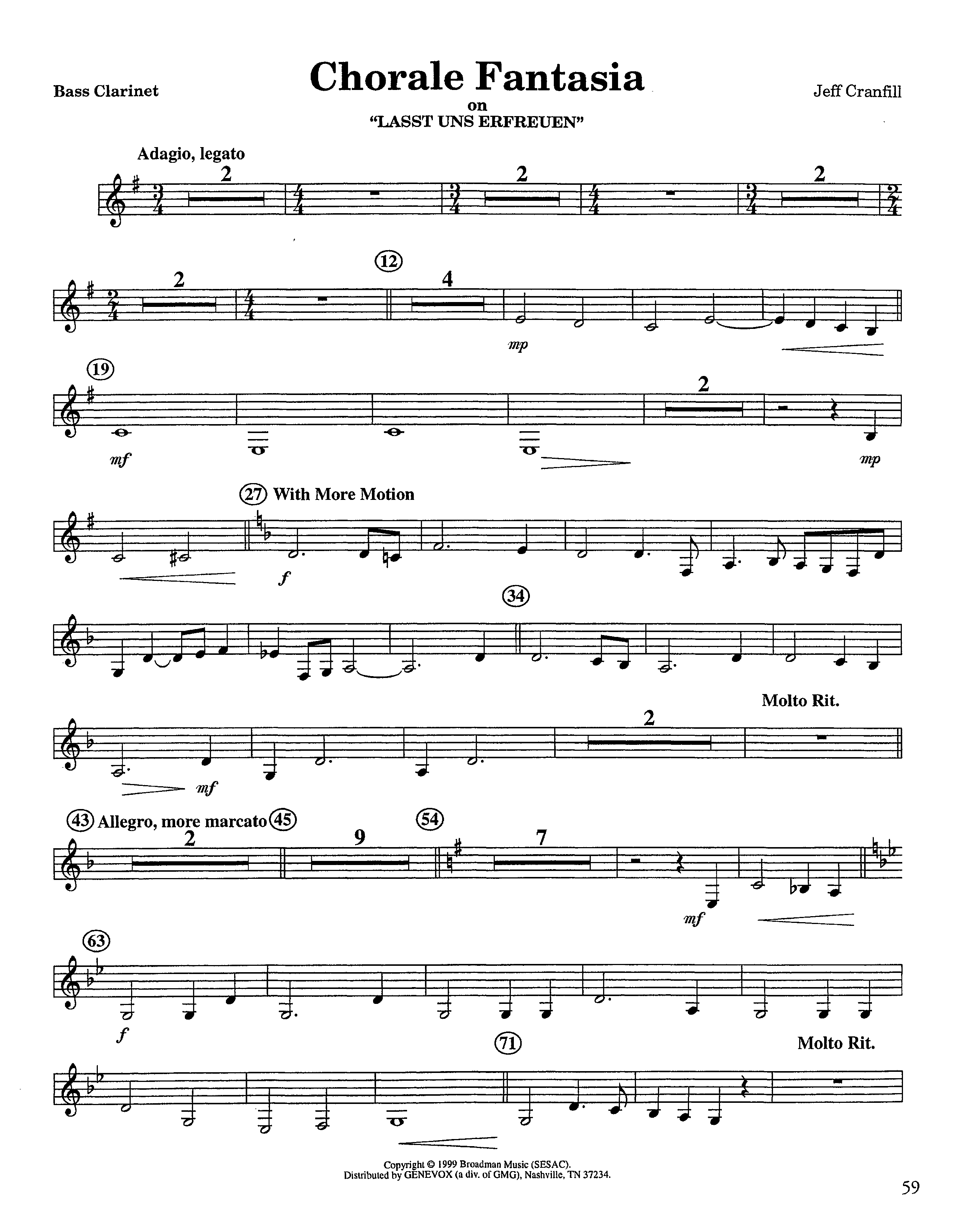 Chorale Fantasia (Instrumental) Bass Clarinet (Lifeway Worship / Arr. Jeff Cranfill)