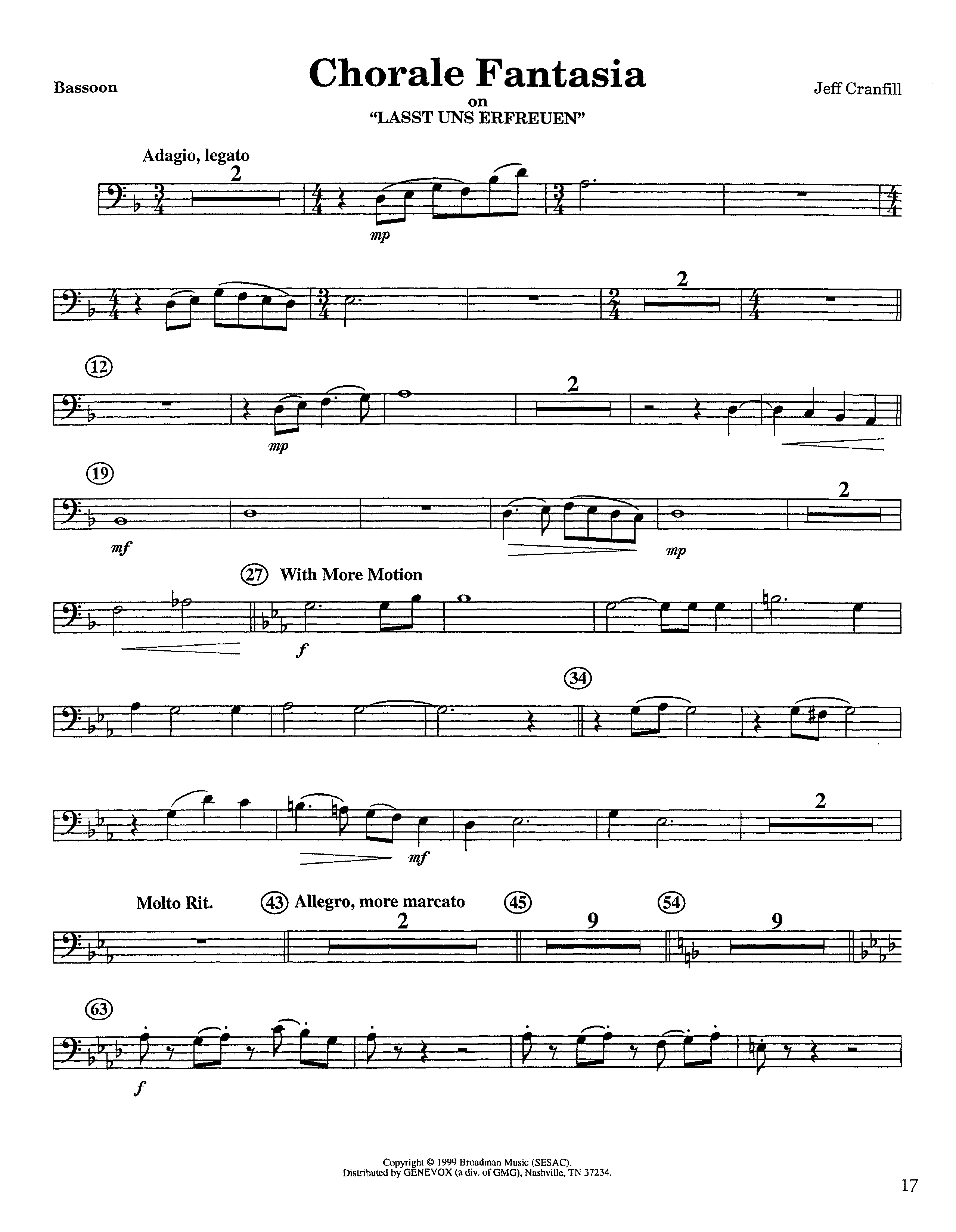 Chorale Fantasia (Instrumental) Bassoon (Lifeway Worship / Arr. Jeff Cranfill)