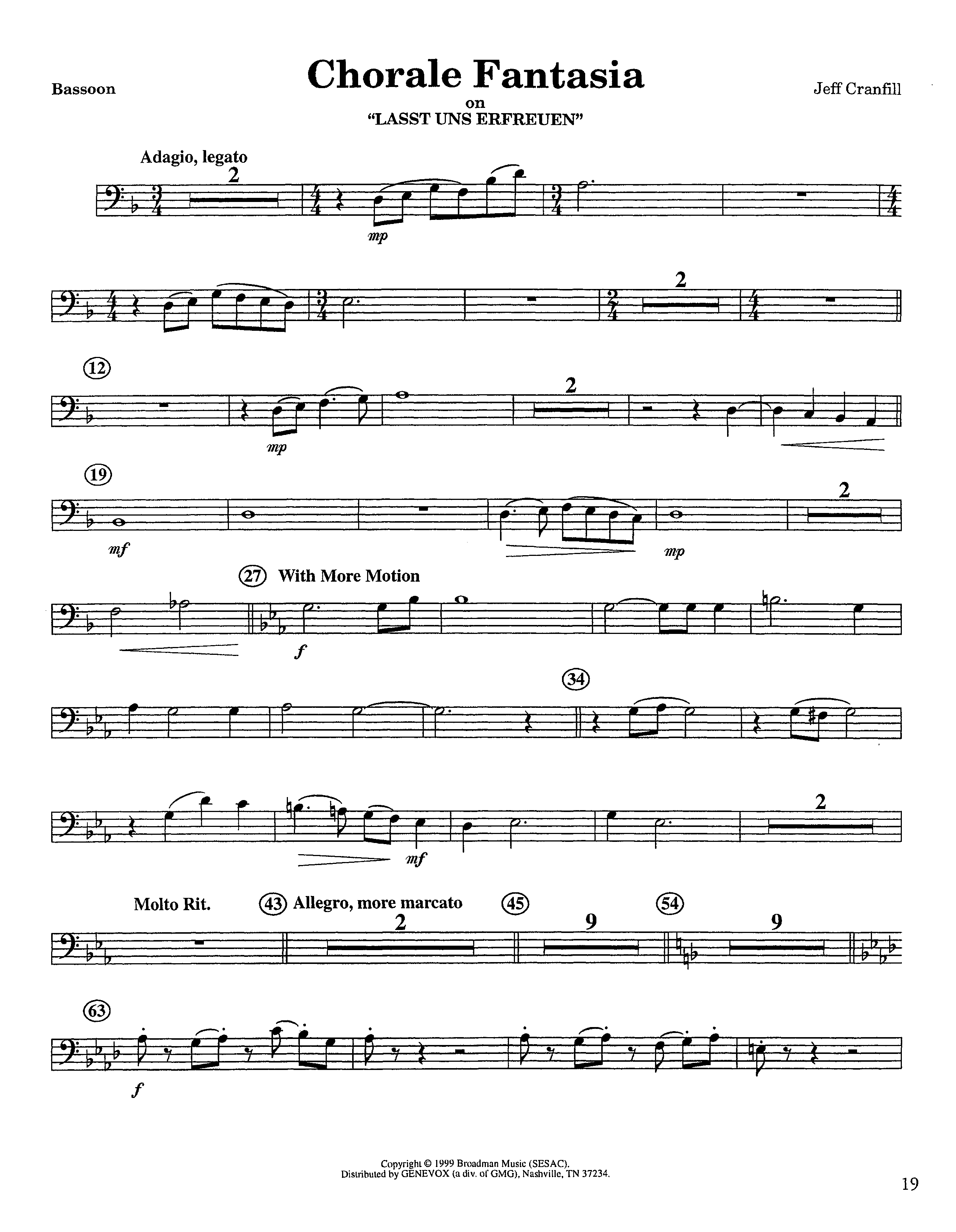Chorale Fantasia (Instrumental) Bassoon (Lifeway Worship / Arr. Jeff Cranfill)