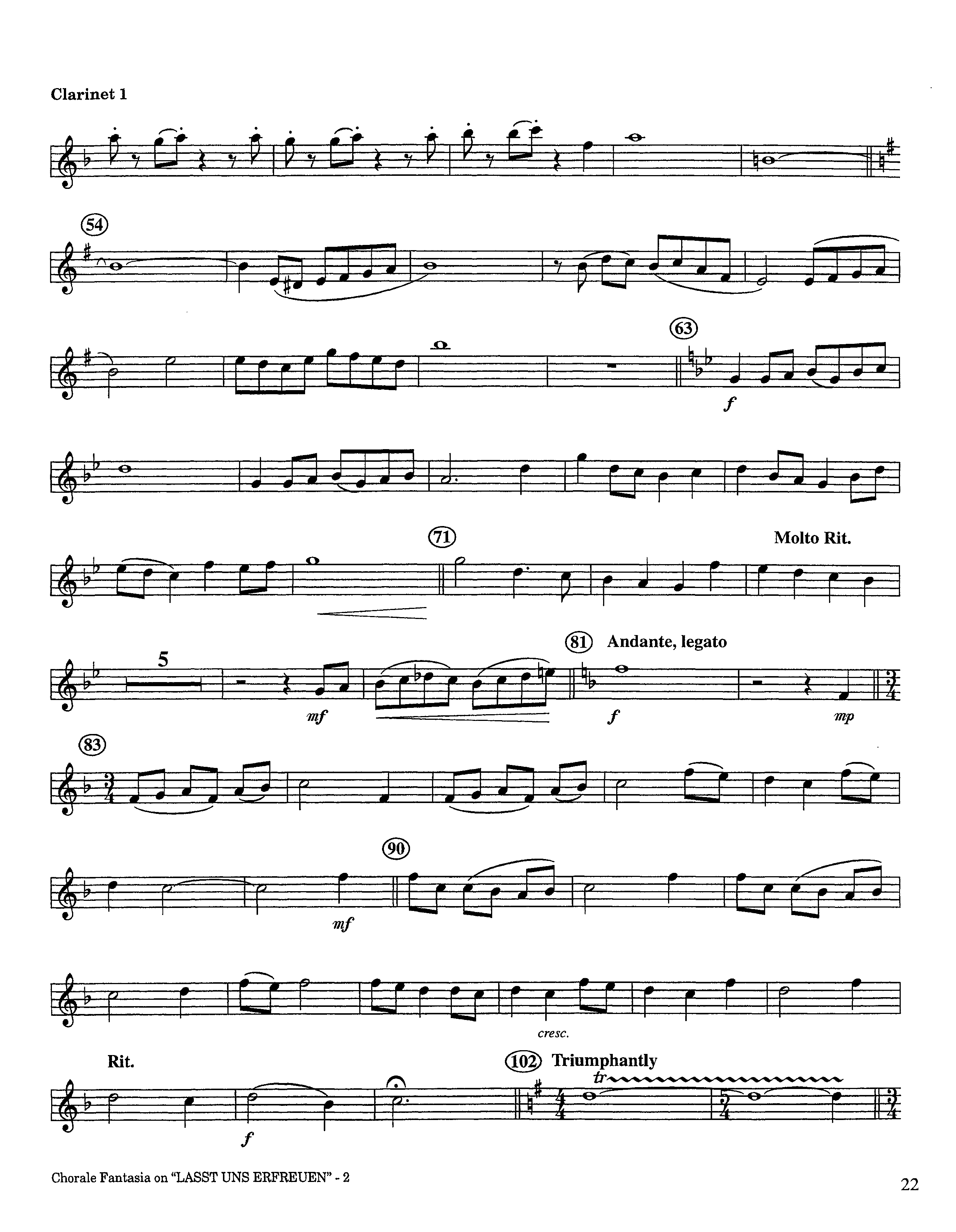 Chorale Fantasia (Instrumental) Clarinet 1/2 (Lifeway Worship / Arr. Jeff Cranfill)