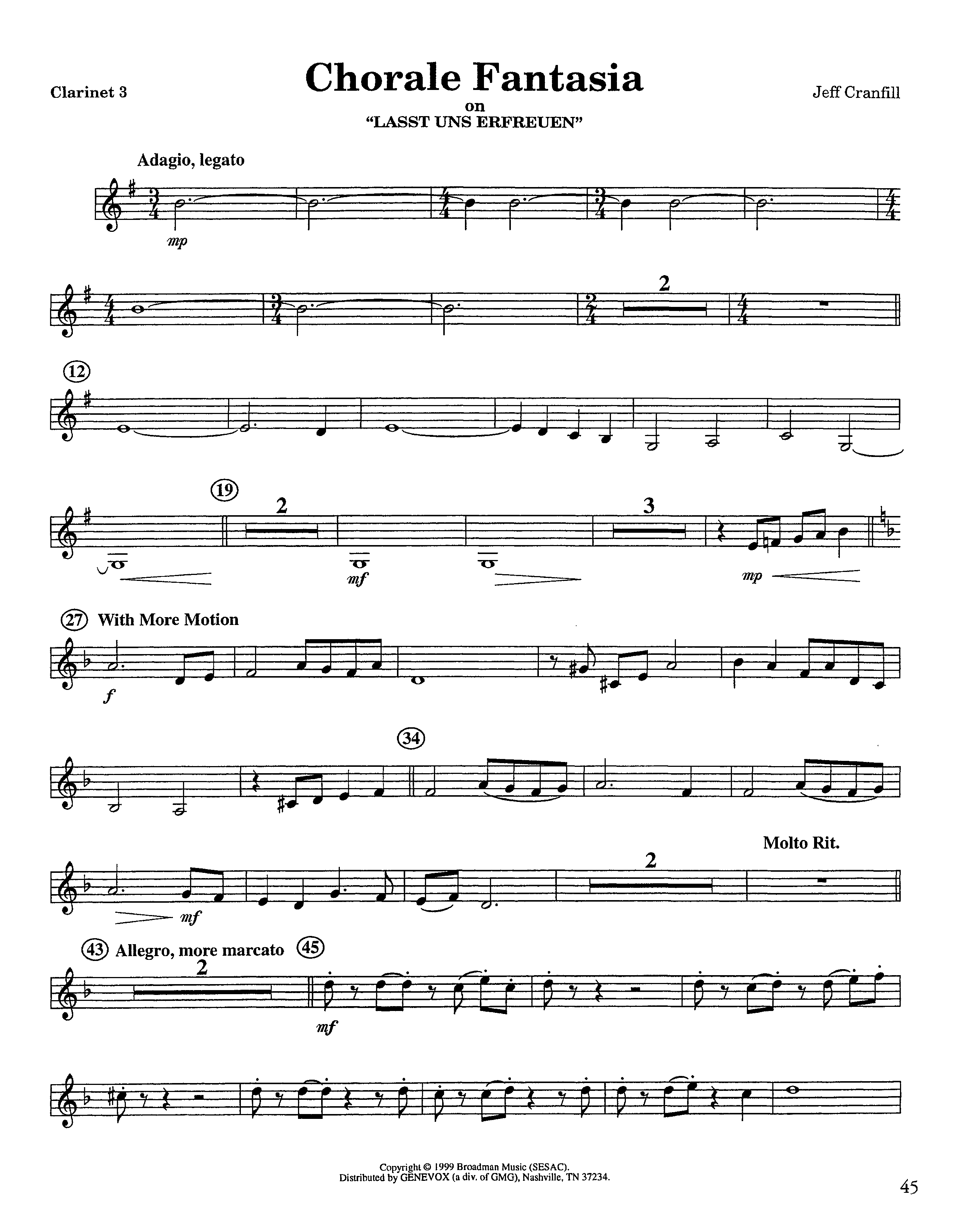 Chorale Fantasia (Instrumental) Clarinet 3 (Lifeway Worship / Arr. Jeff Cranfill)