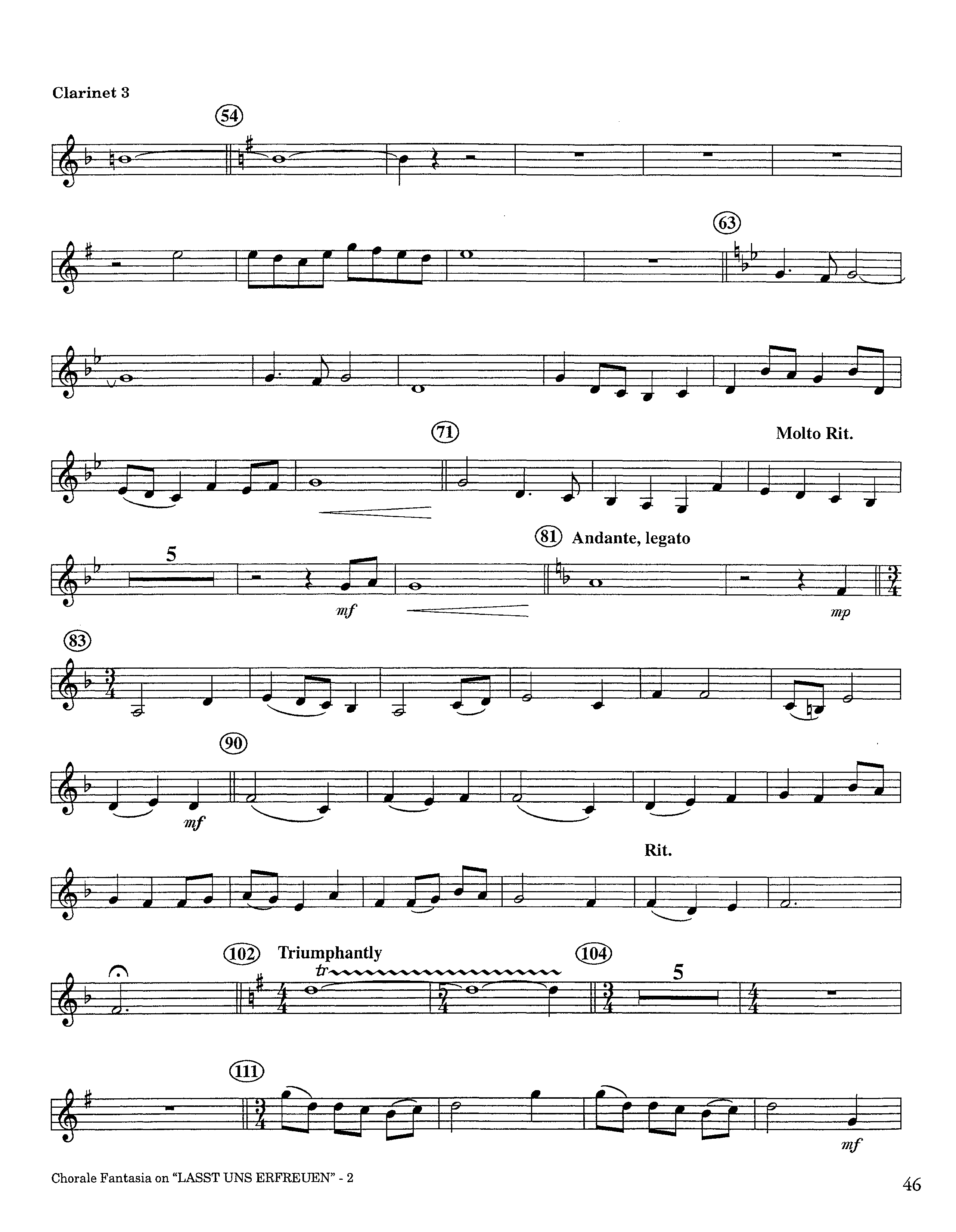 Chorale Fantasia (Instrumental) Clarinet 3 (Lifeway Worship / Arr. Jeff Cranfill)