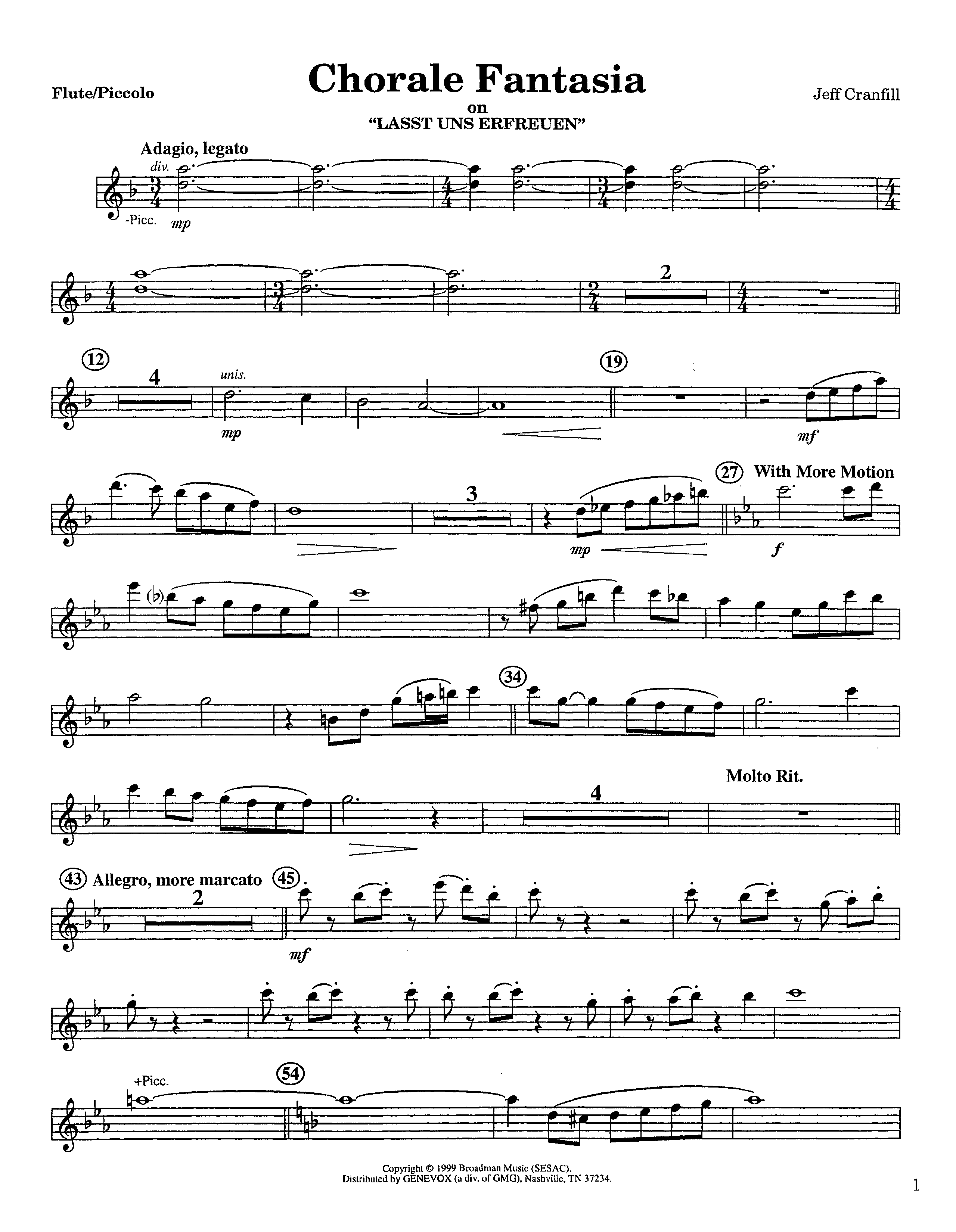 Chorale Fantasia (Instrumental) Flute/Piccolo (Lifeway Worship / Arr. Jeff Cranfill)