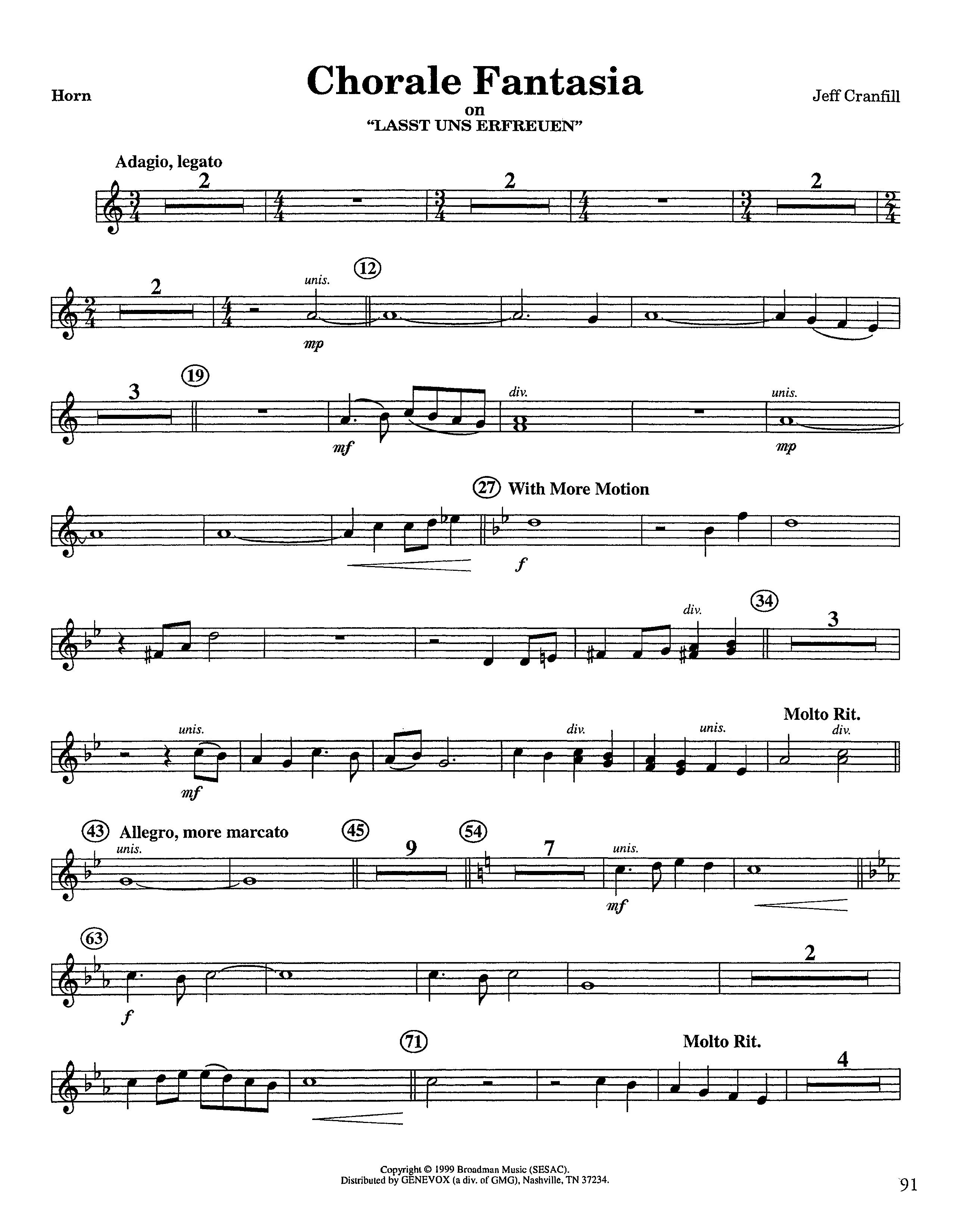 Chorale Fantasia (Instrumental) French Horn (Lifeway Worship / Arr. Jeff Cranfill)