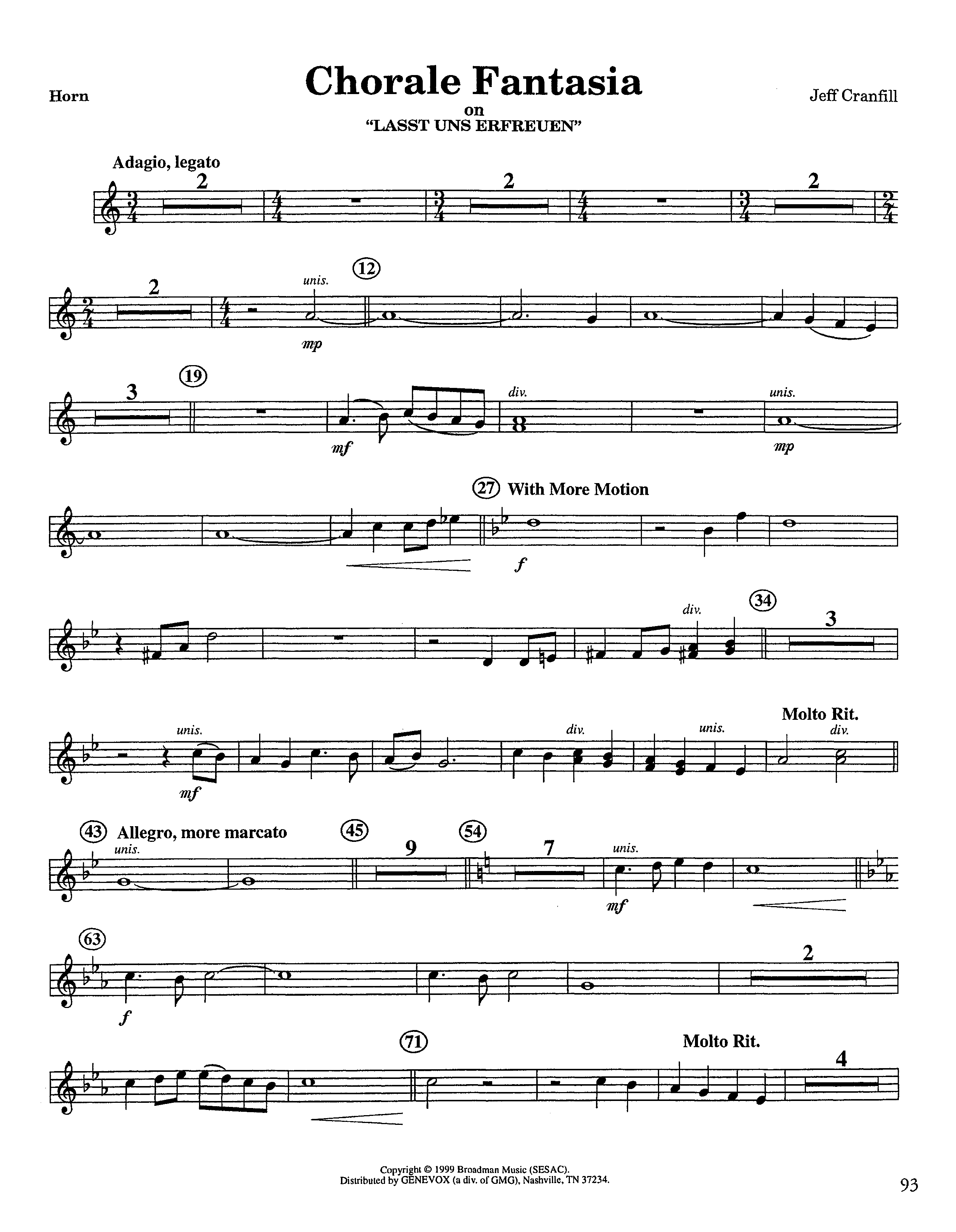 Chorale Fantasia (Instrumental) French Horn (Lifeway Worship / Arr. Jeff Cranfill)