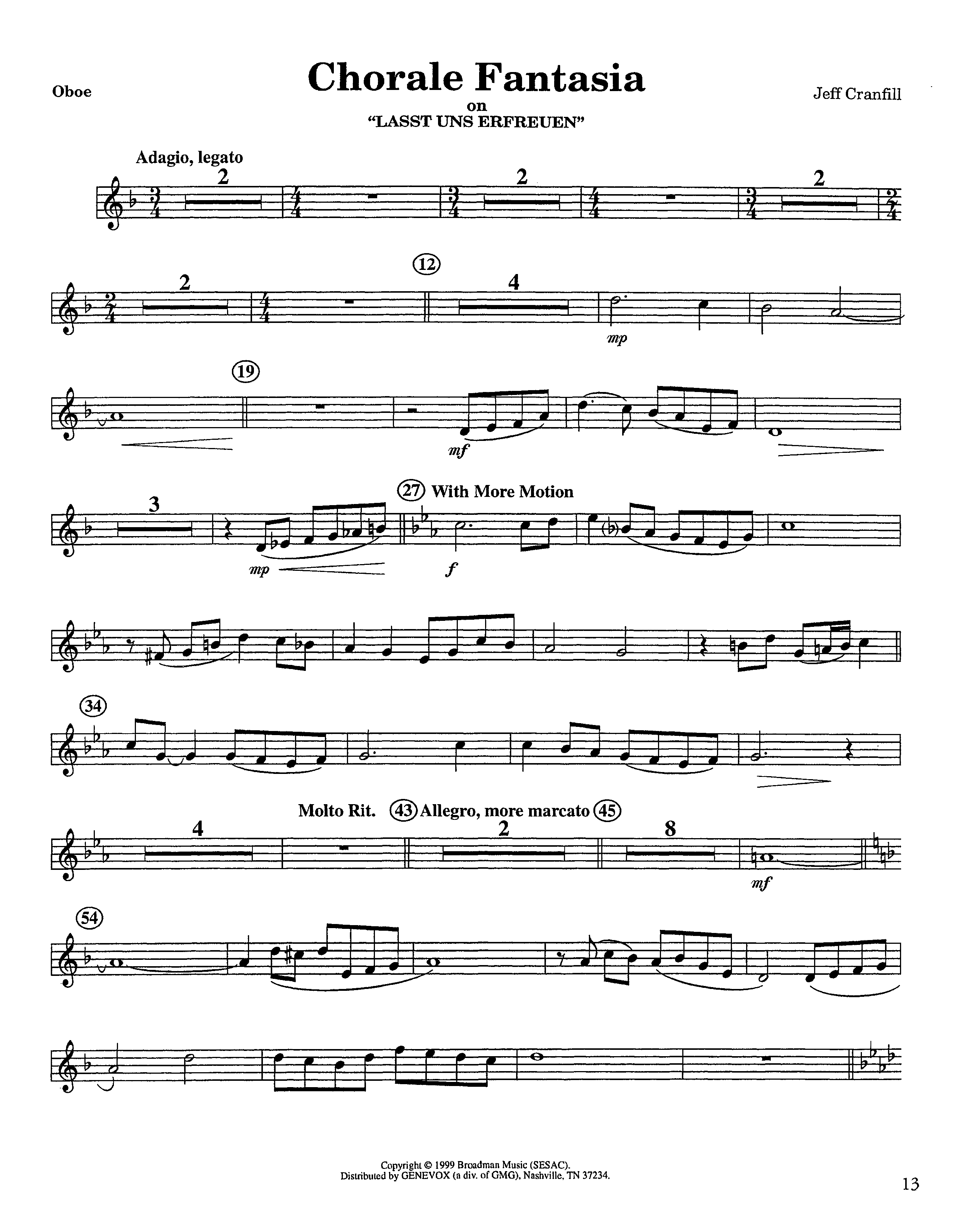 Chorale Fantasia (Instrumental) Oboe (Lifeway Worship / Arr. Jeff Cranfill)