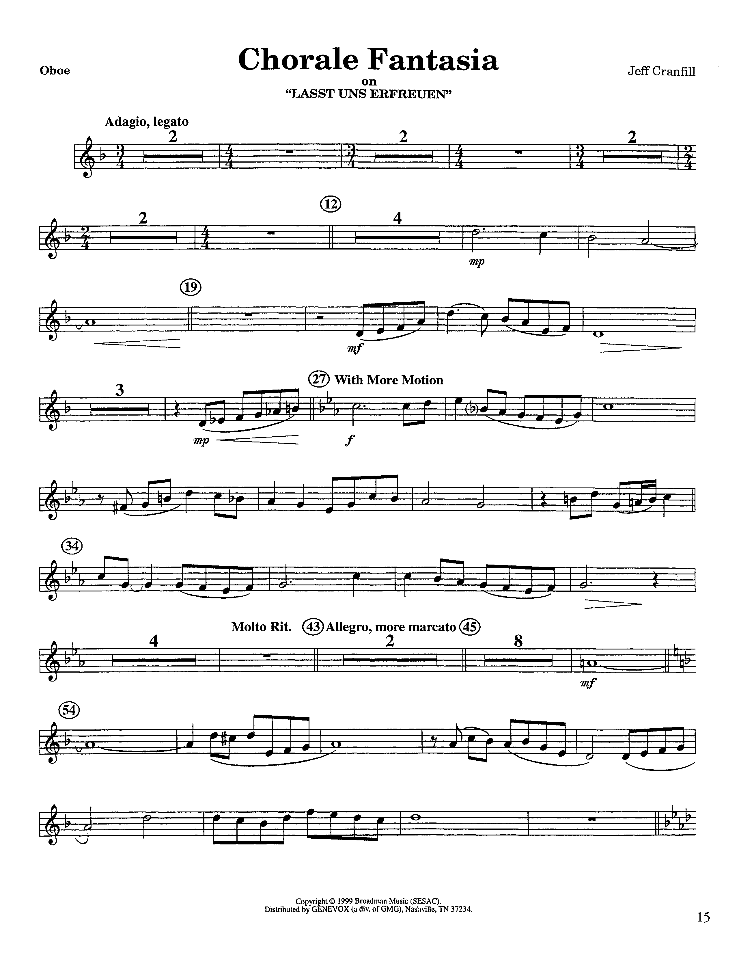 Chorale Fantasia (Instrumental) Oboe (Lifeway Worship / Arr. Jeff Cranfill)